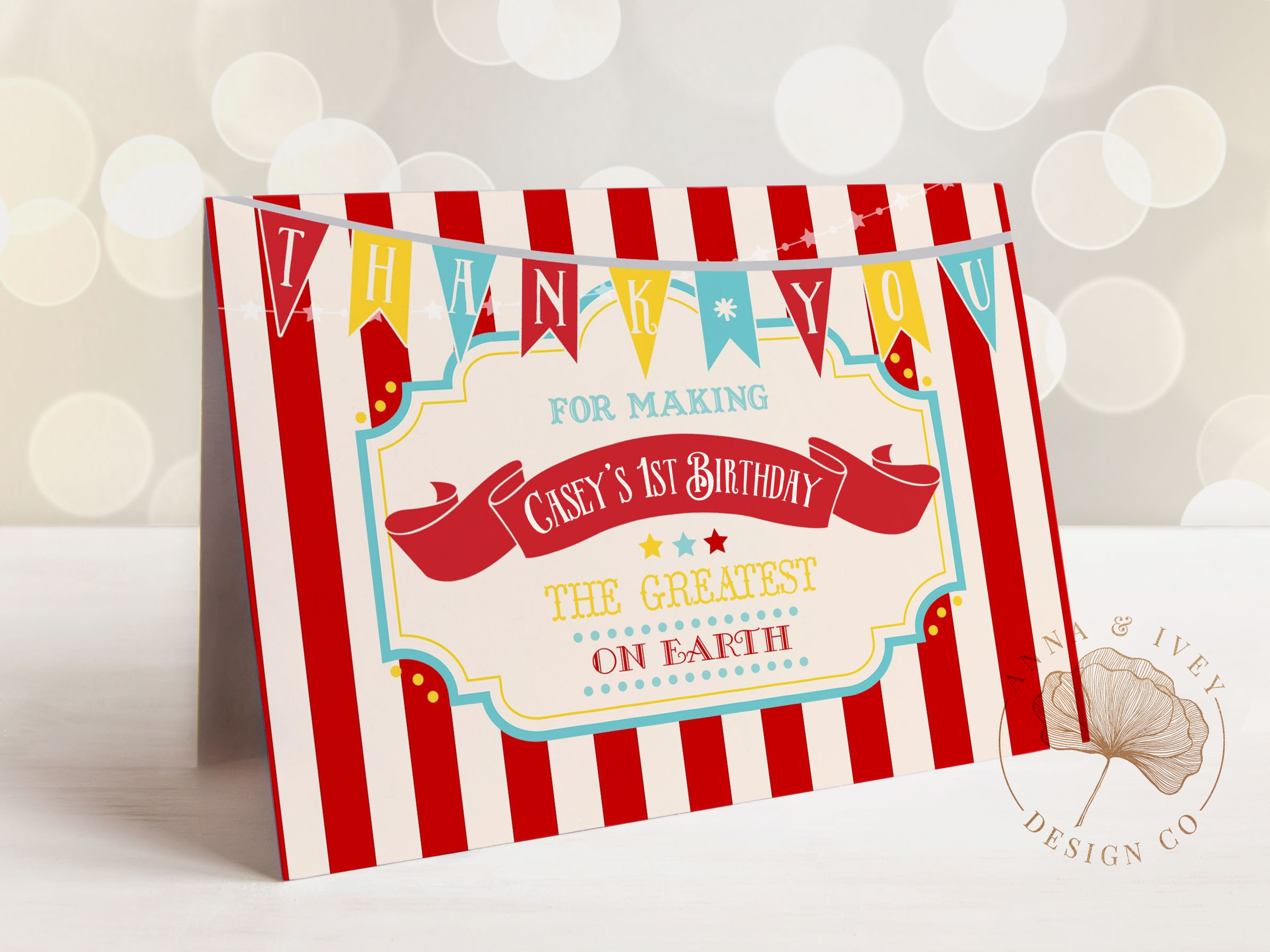 Dark Red Circus Thank You Cards- Red Stripes design preview