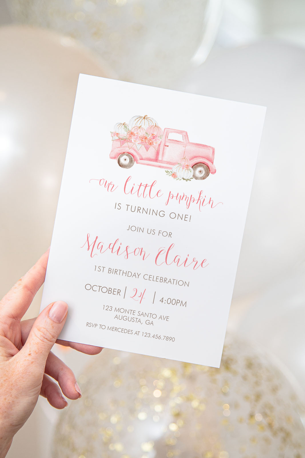 Pink Pumpkin Truck Invitation- Birthday design preview