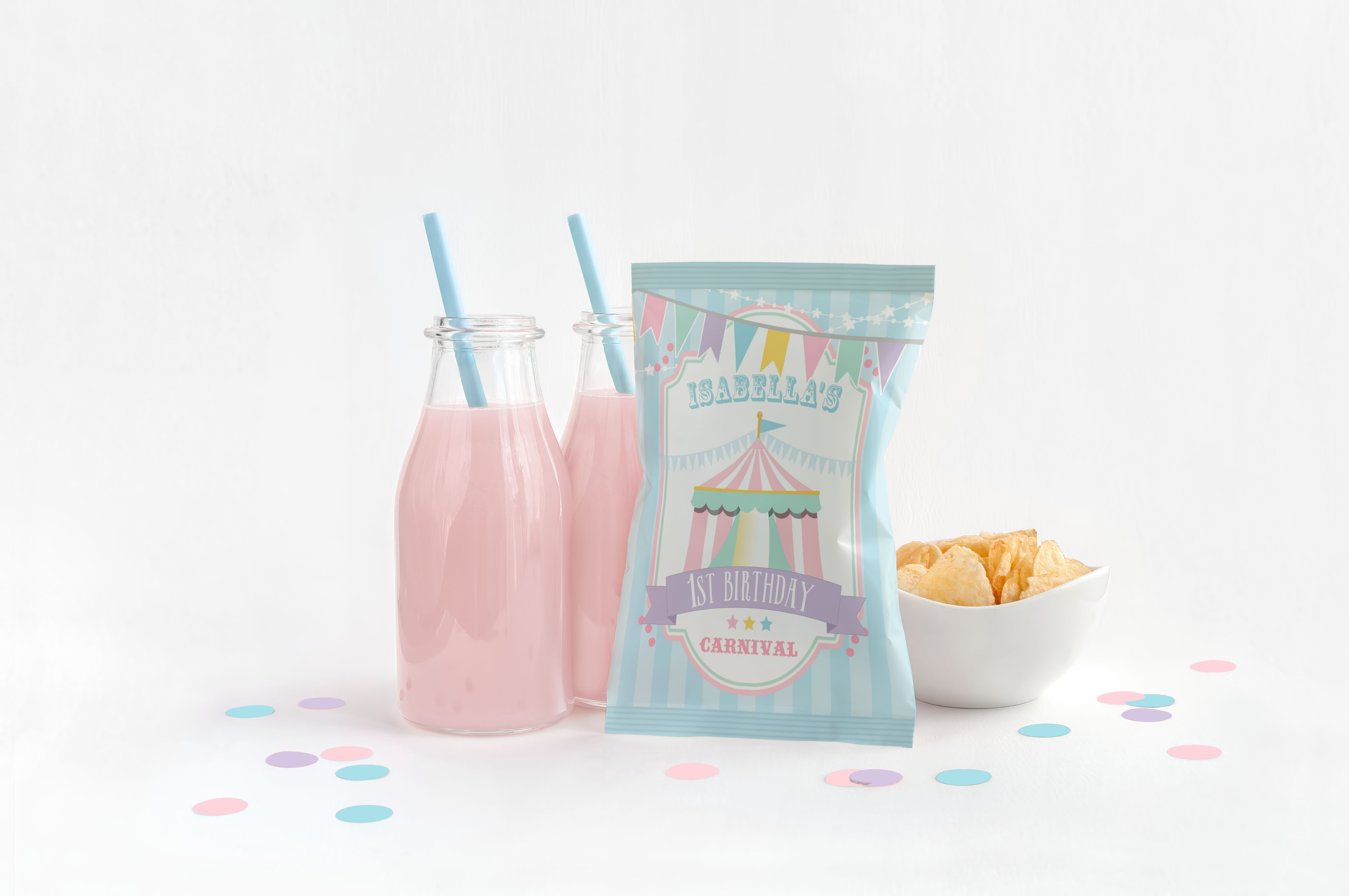Pastel Circus Chip Bag- Blue Stripes design preview