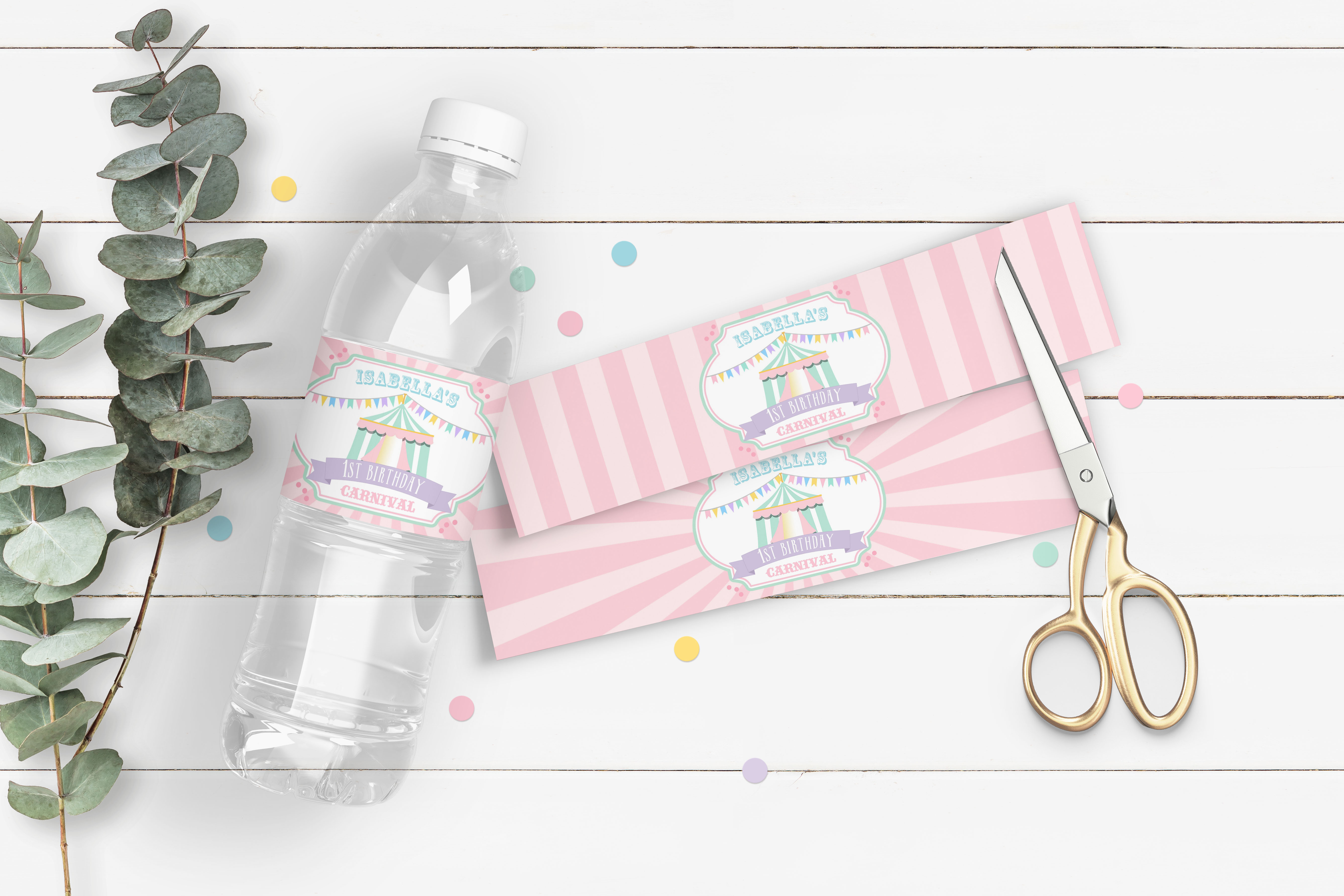 Pastel Circus Drink Labels- Pink design preview