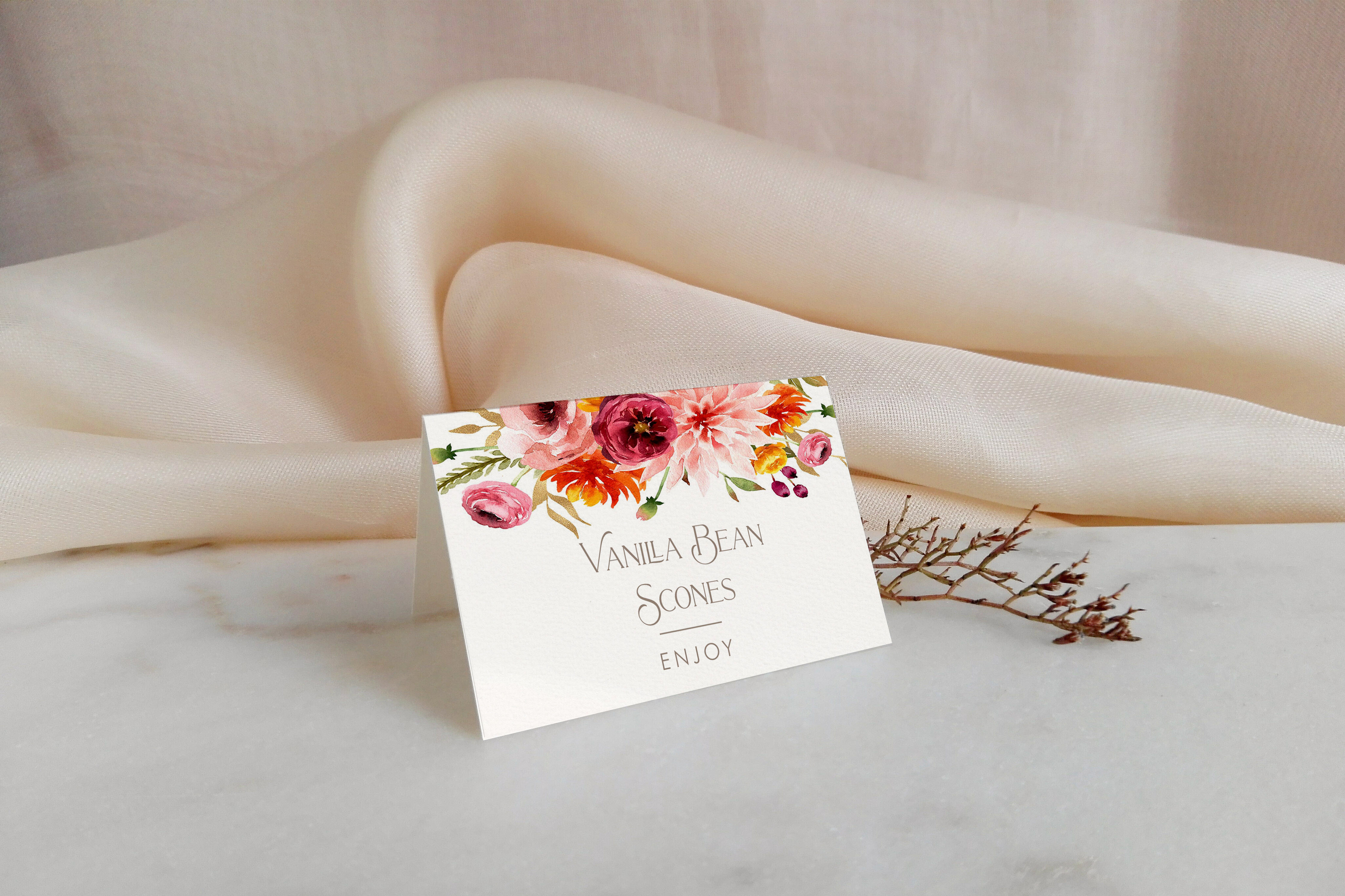Fall Floral Food/Buffet Cards design preview