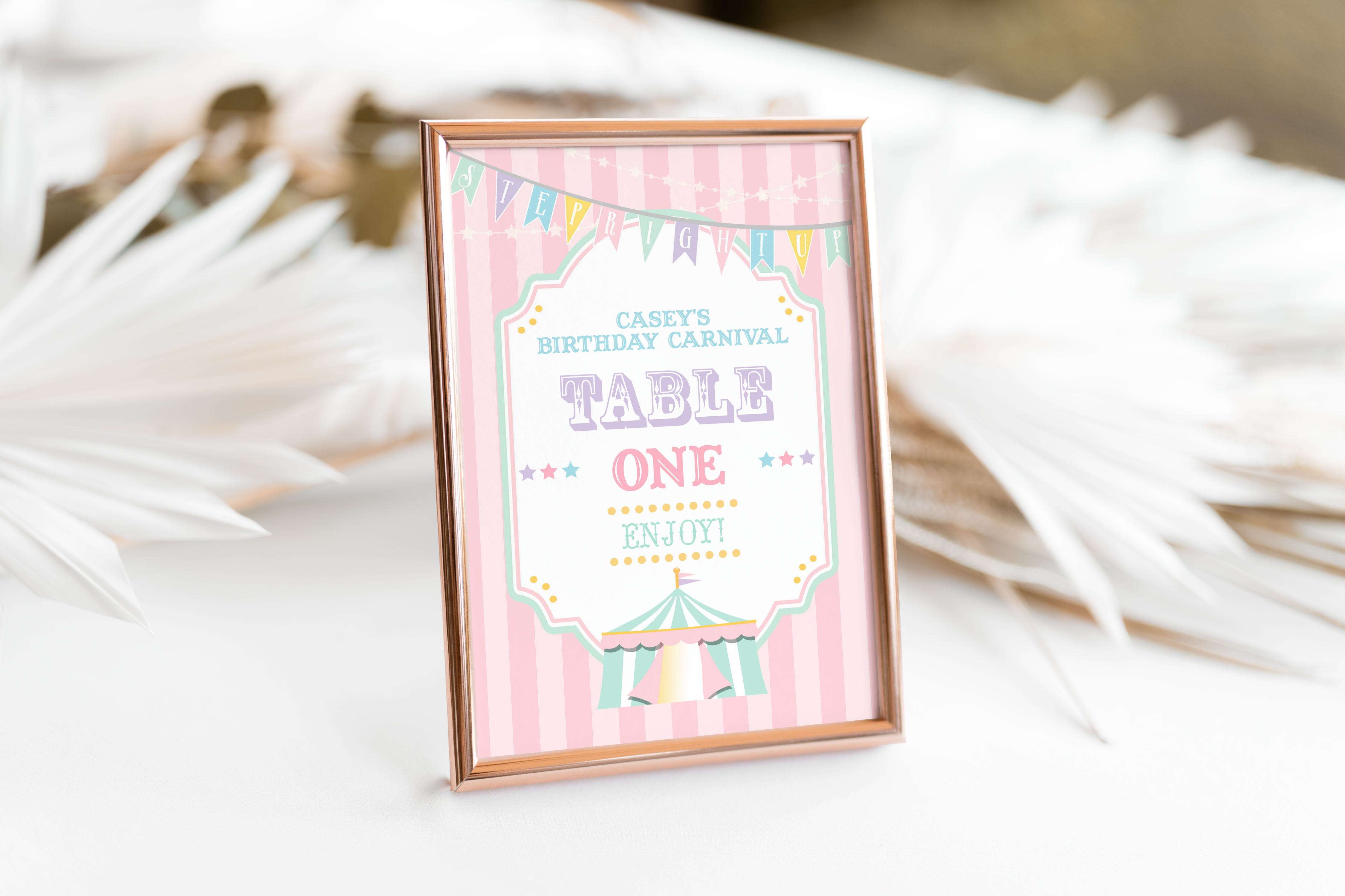 Pastel Circus Table Number Card- Pink Stripes design preview