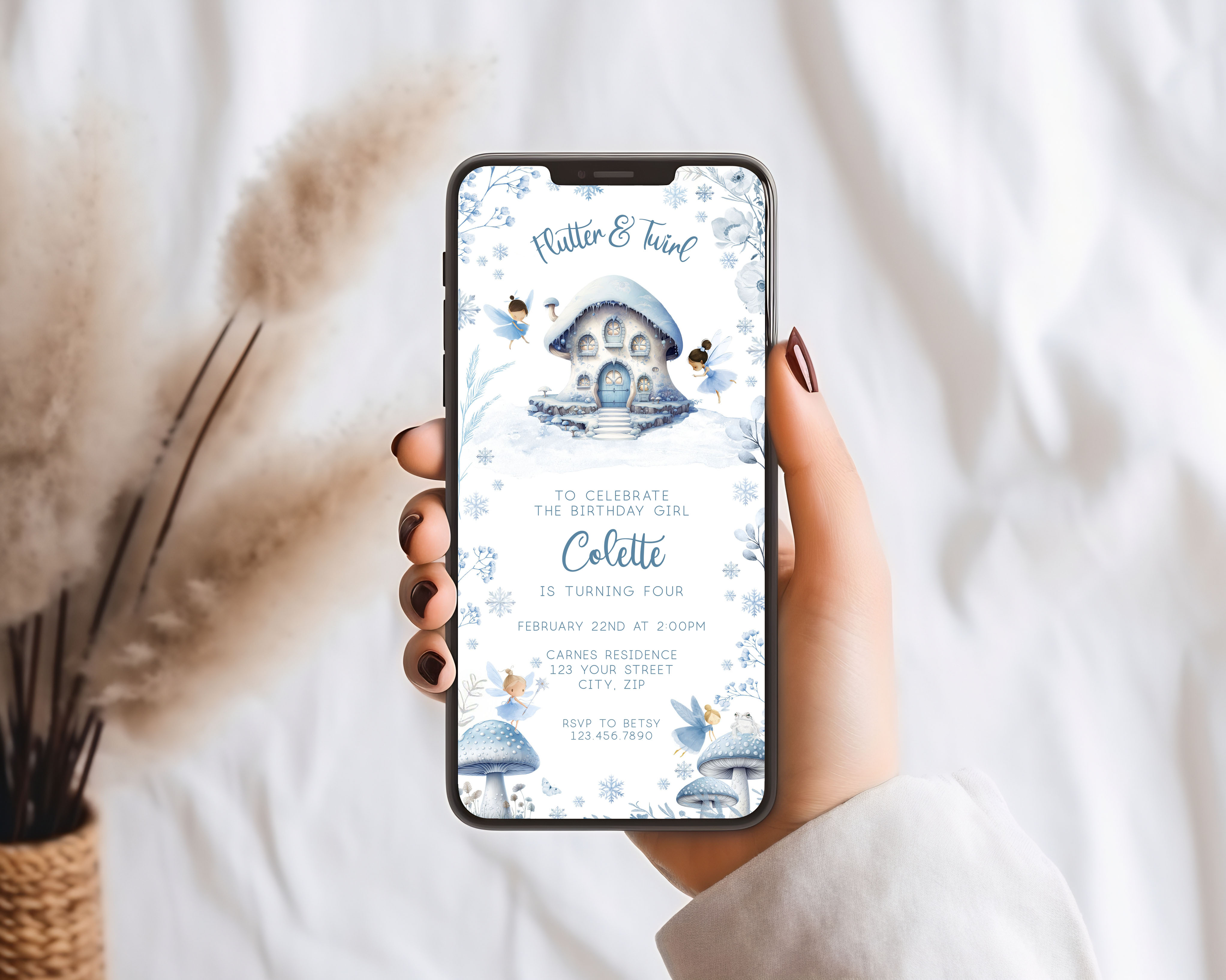 Winter Fairies Smart Phone Invitation design preview