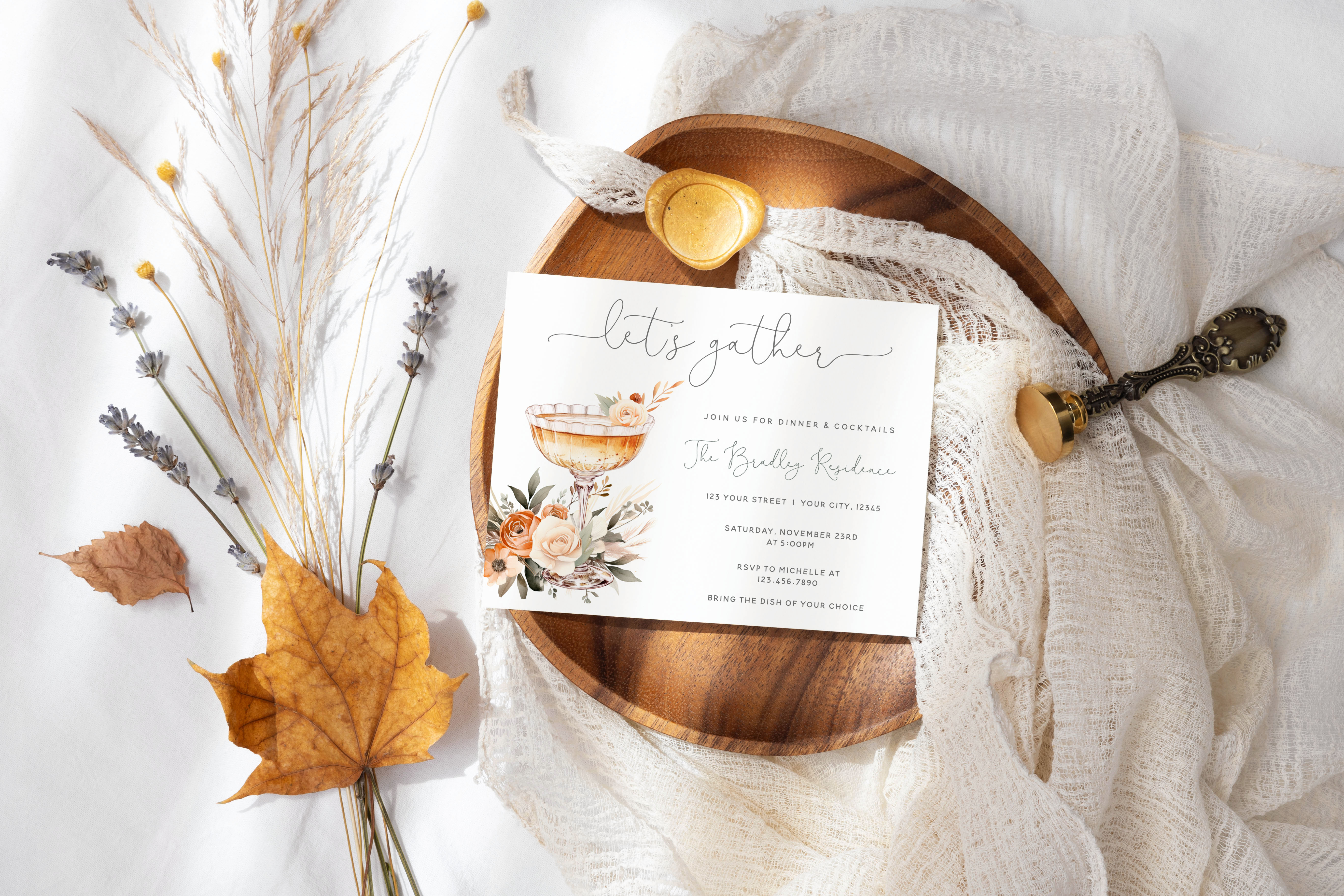 Fall Cocktail Invitation- Horizontal- Let's Gather design preview