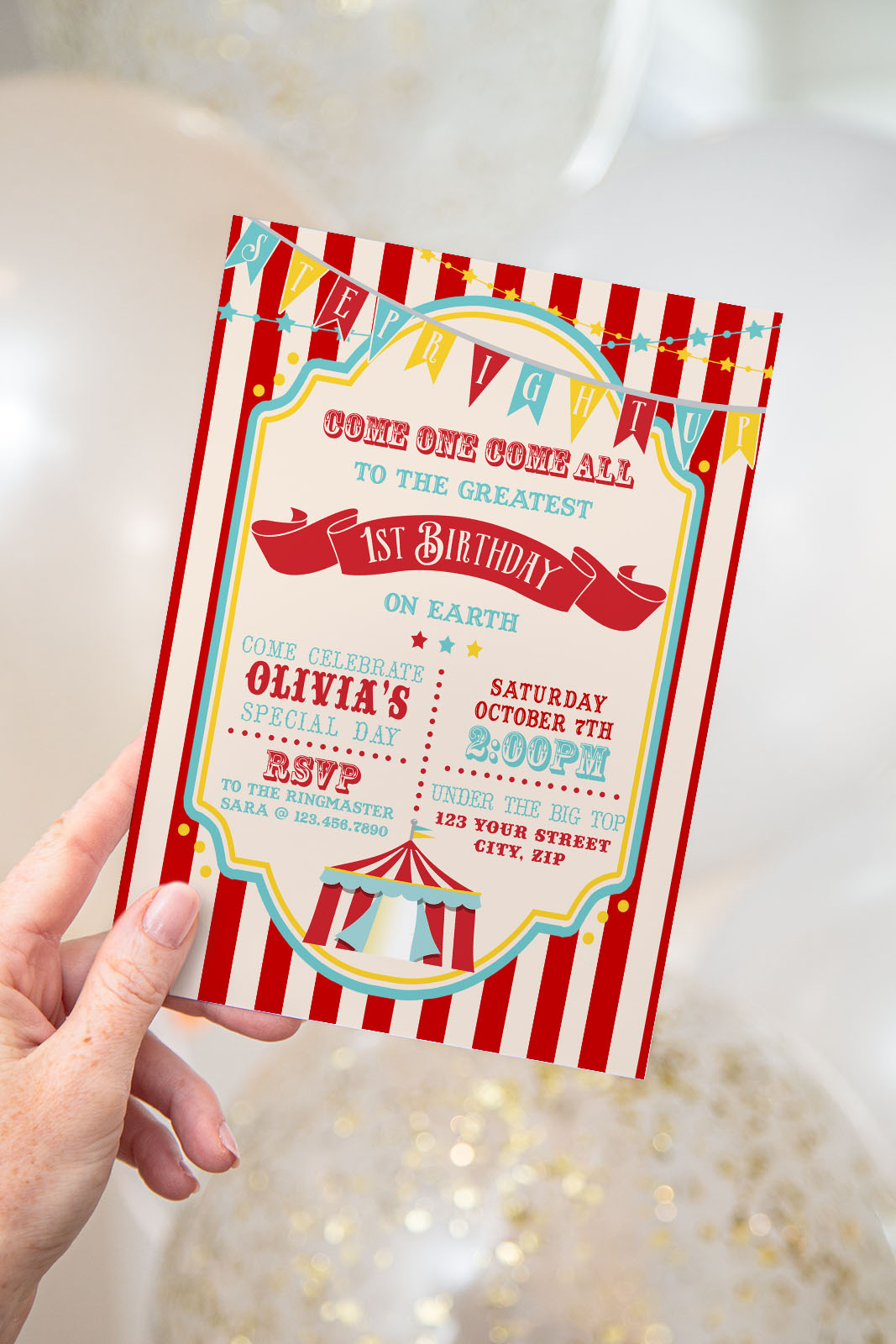 Dark Red Circus Invitation- Red Stripe design preview