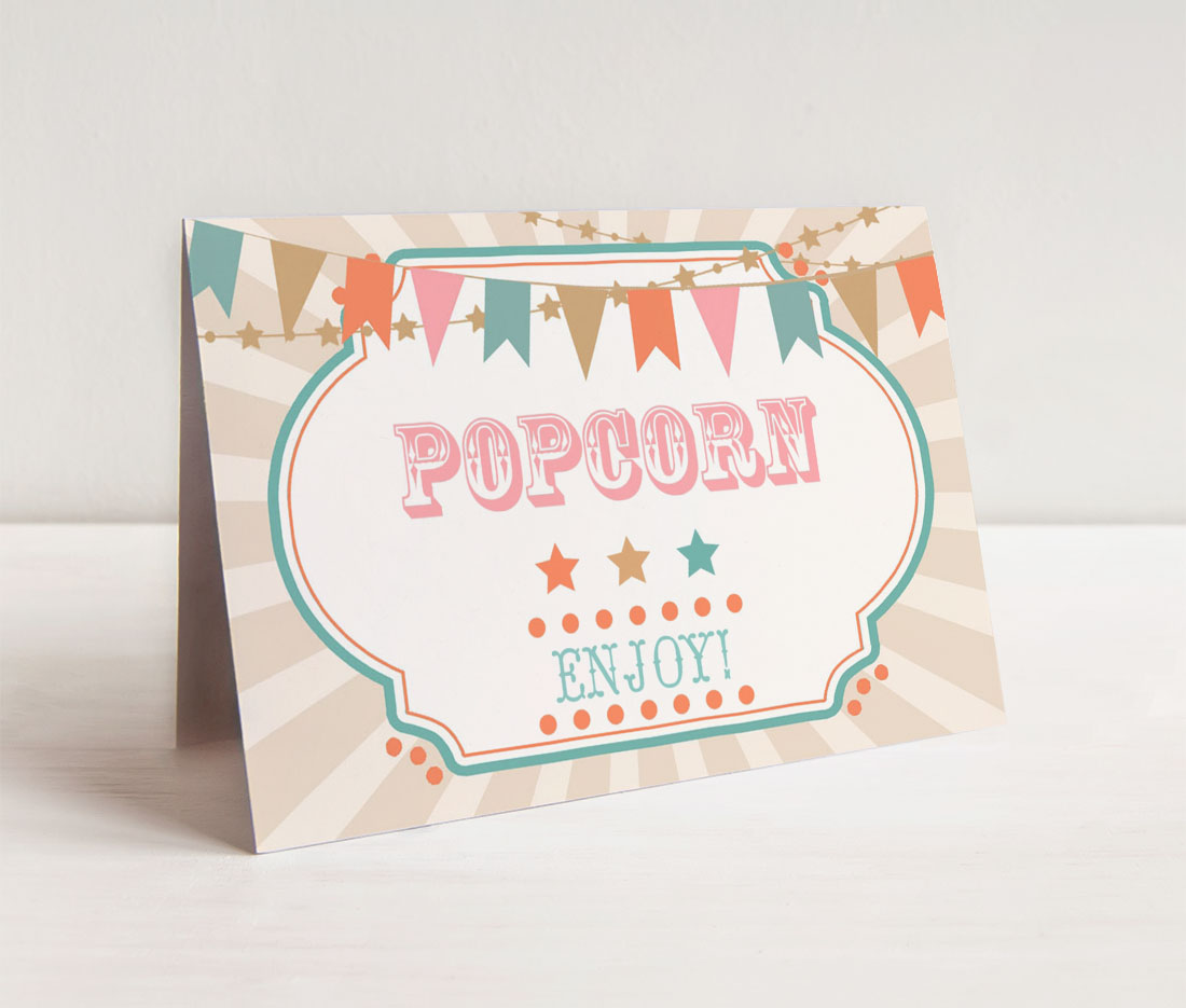 Pink Boho Circus Food Cards- Burst design preview