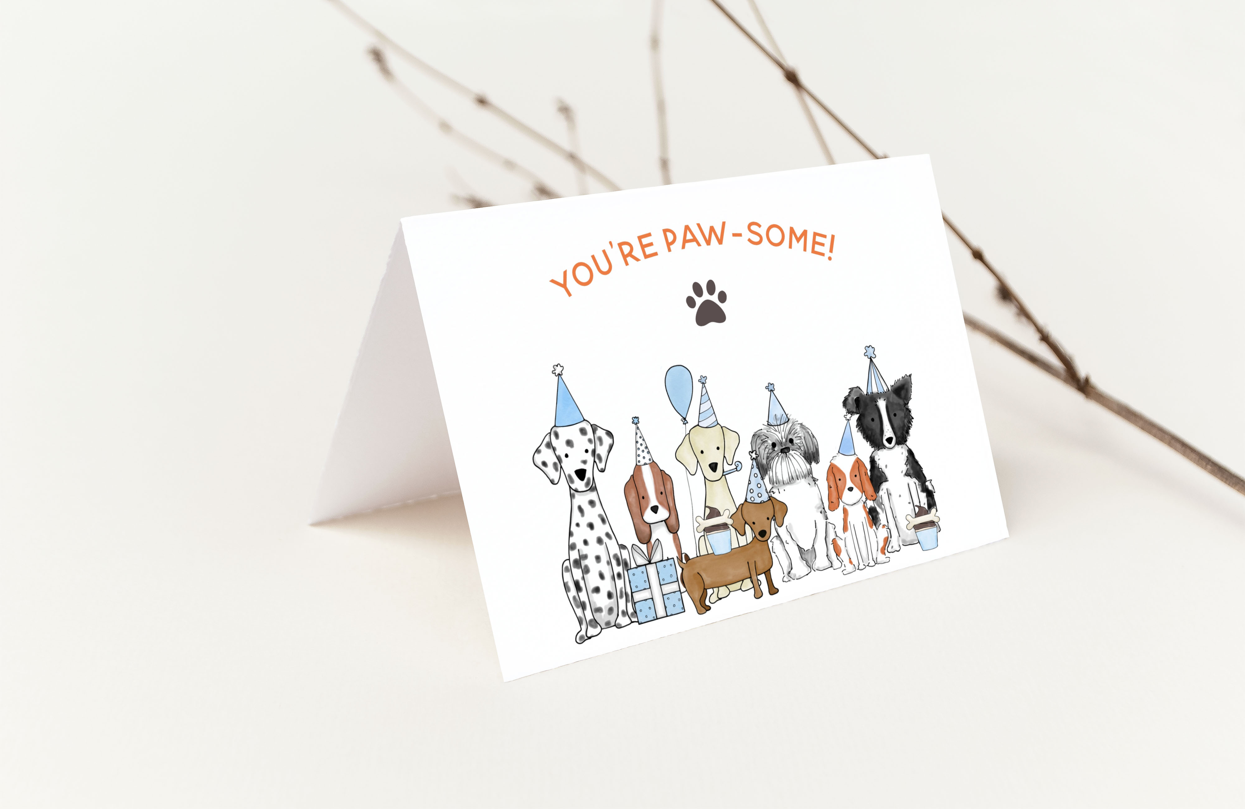 Let's Pawty Thank You Card- Blue design preview