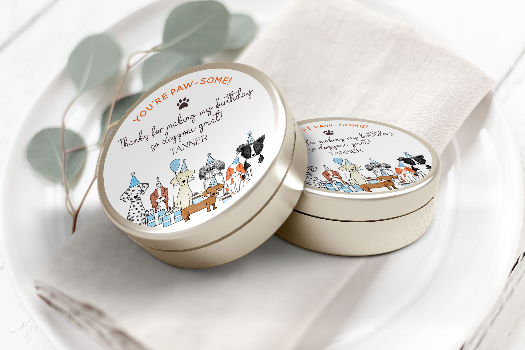 Let's Pawty Favor Circles- Blue design preview