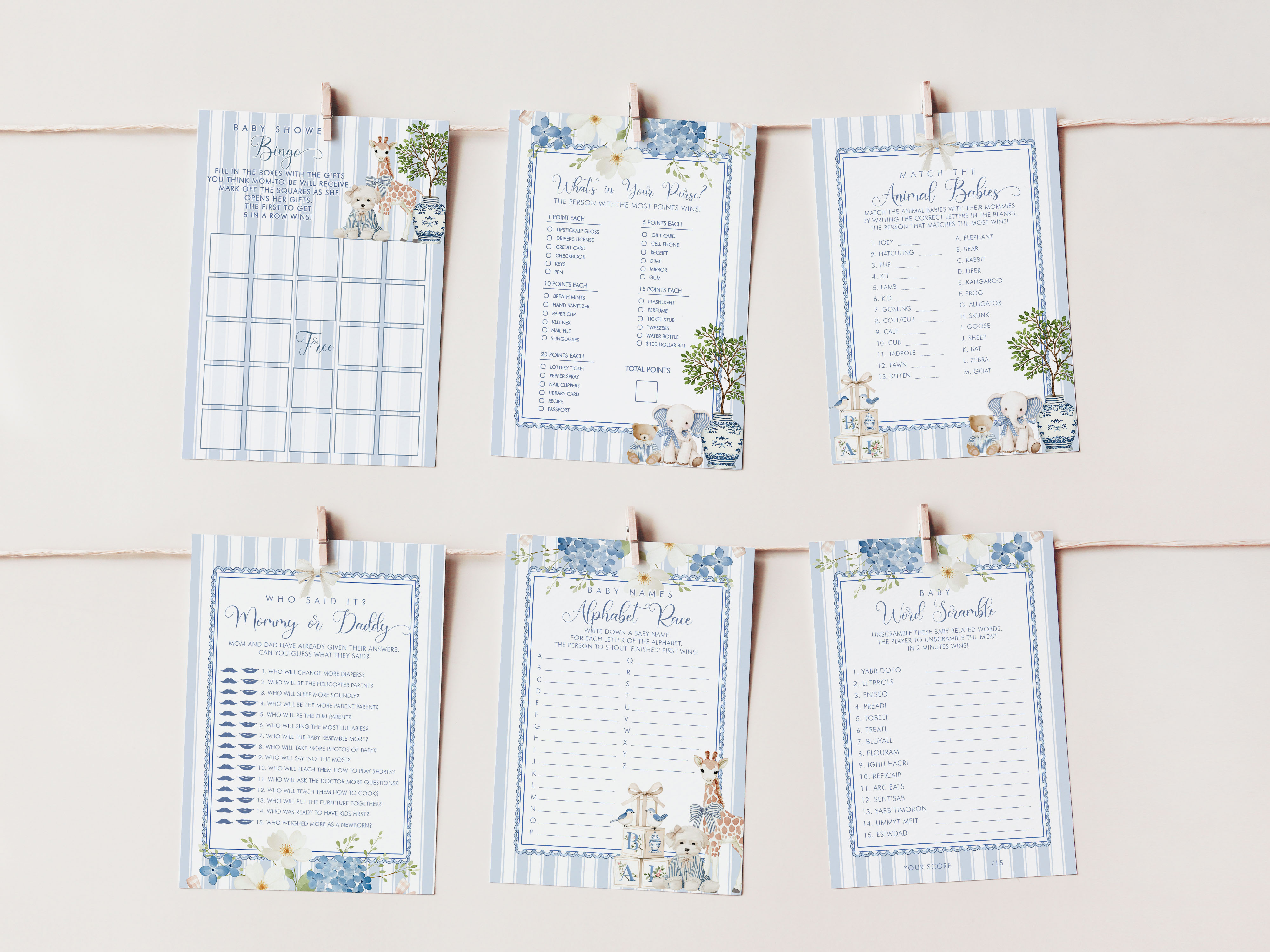 French Nursery Baby Shower Games design preview