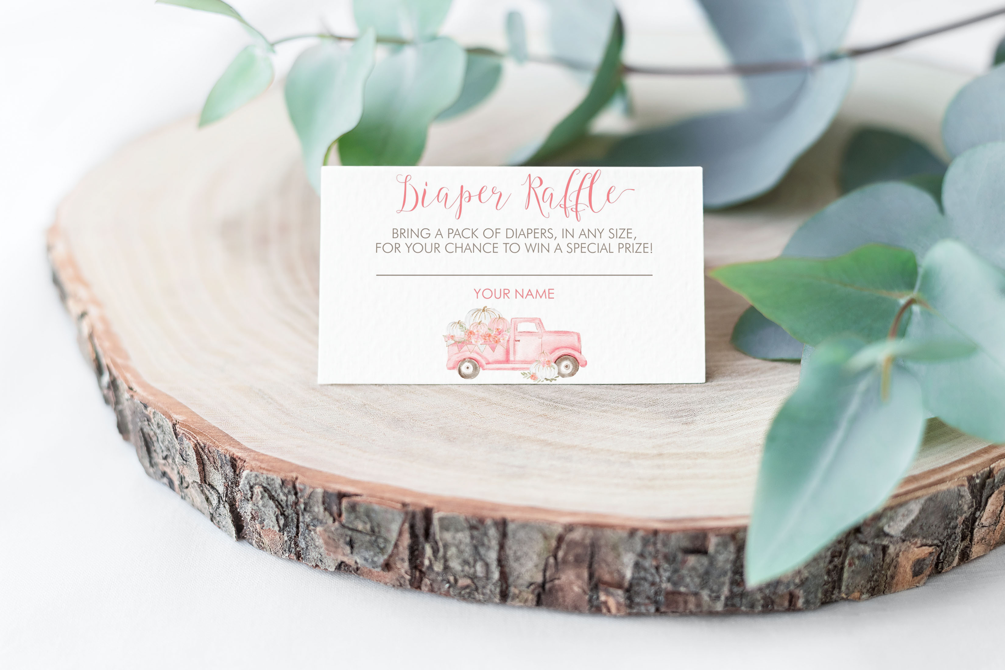 Pink Pumpkin Truck Diaper Raffle Cards design preview
