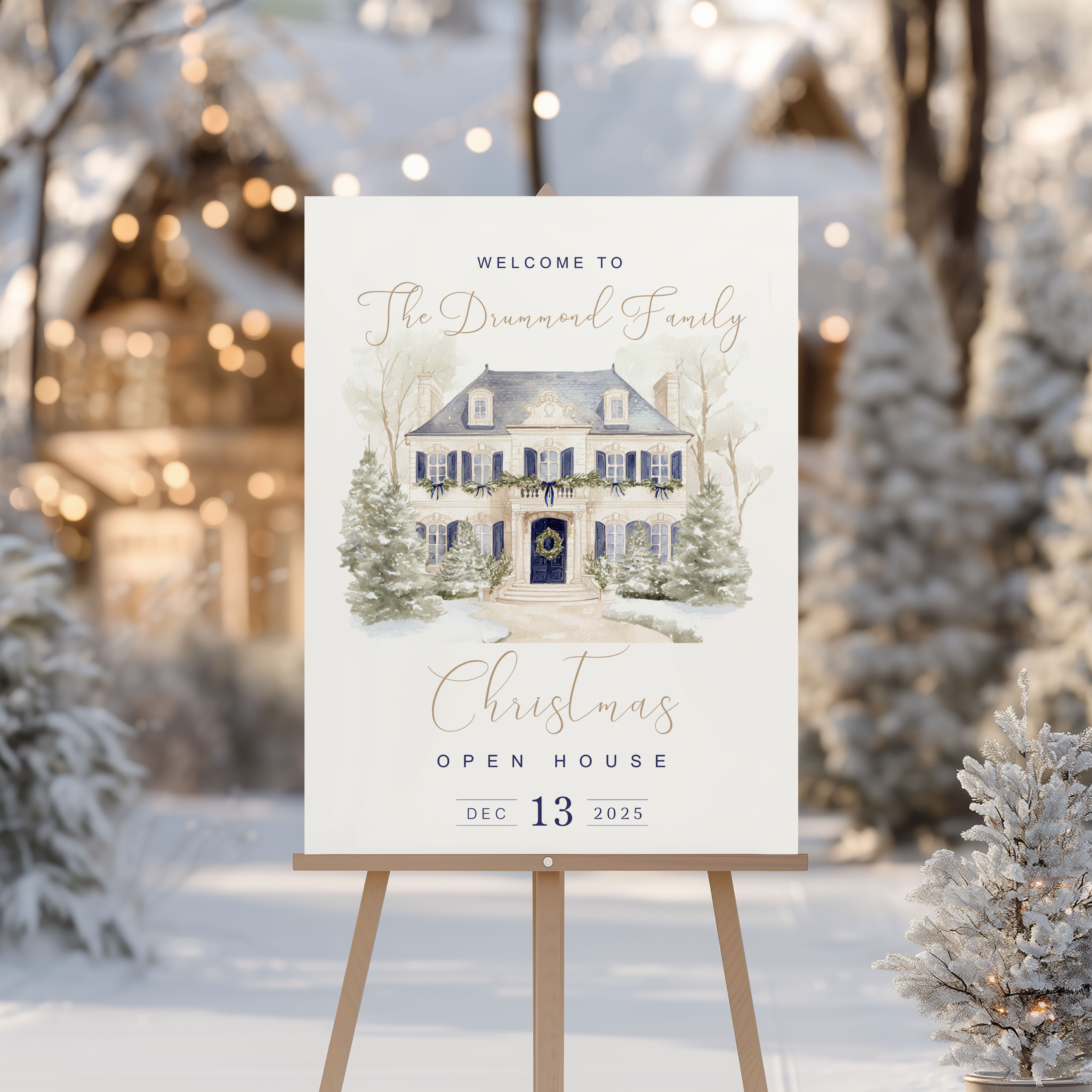 Blue & Gold Christmas House Welcome Signs design preview