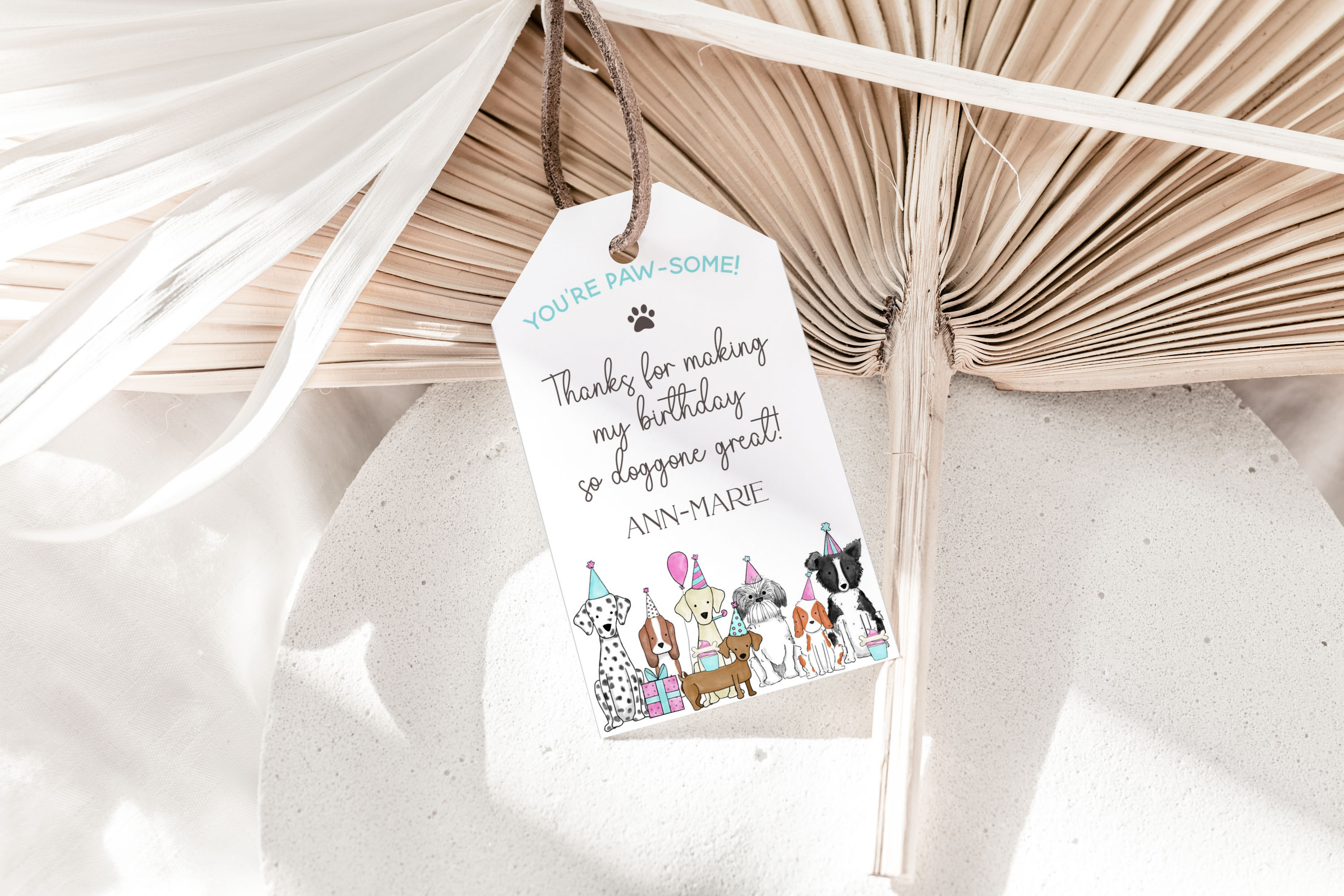Let's Pawty Rectangle Tags- Pink design preview