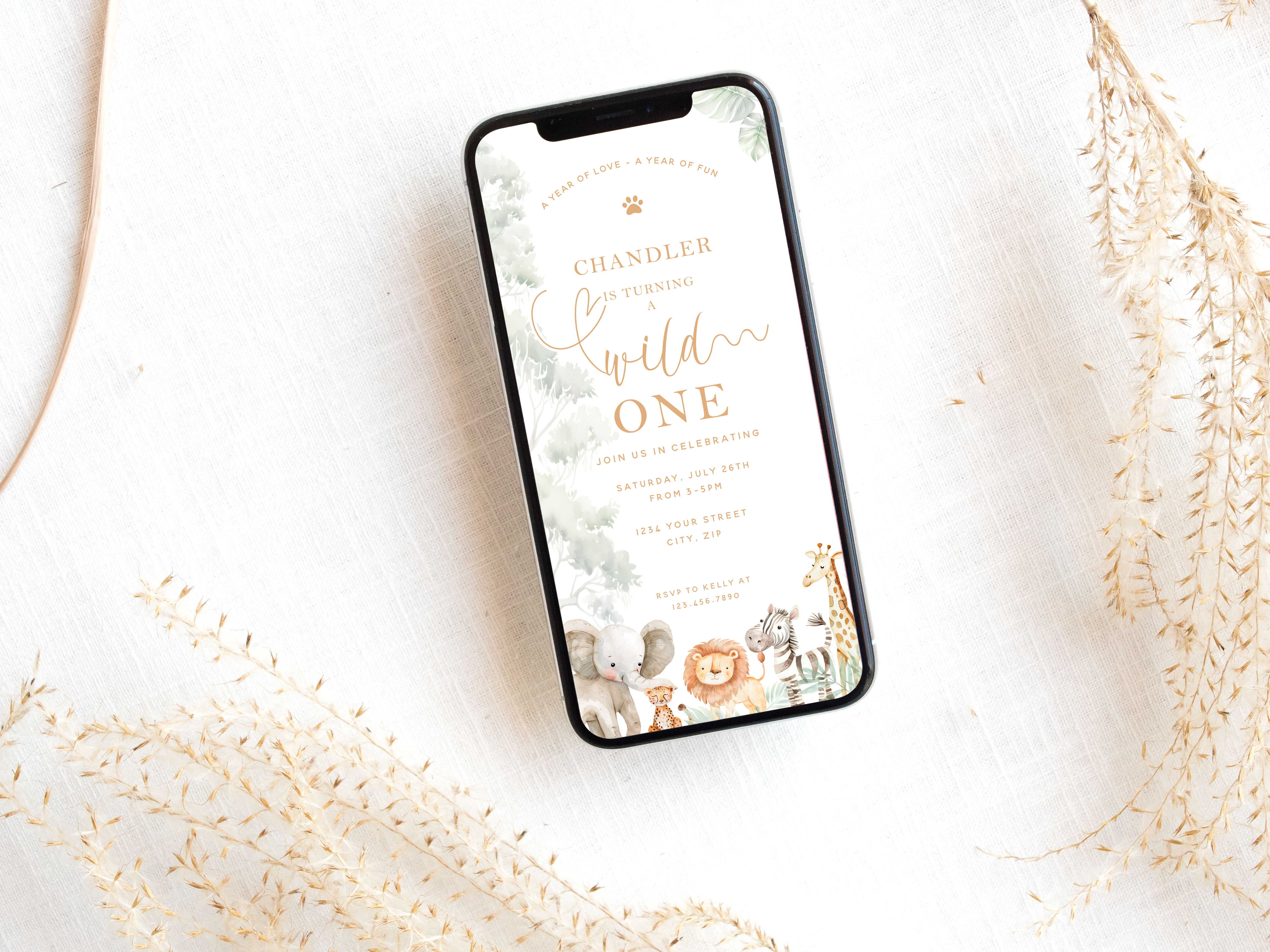 Wild One Smart Phone Invitations design preview
