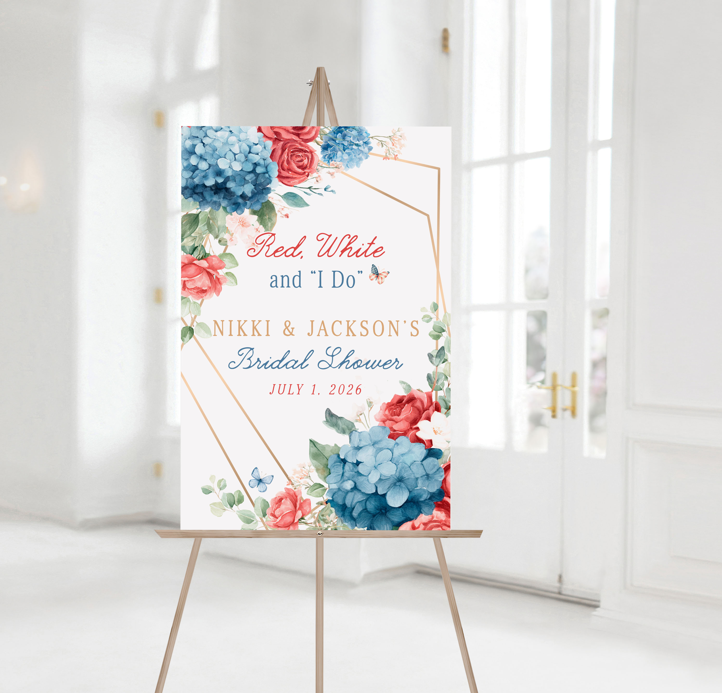 Red, White and I Do Bridal Shower Welcome Signs design preview