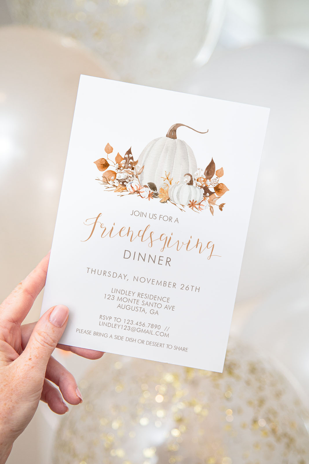 Ivory Pumpkins Invitation- Friendsgiving design preview