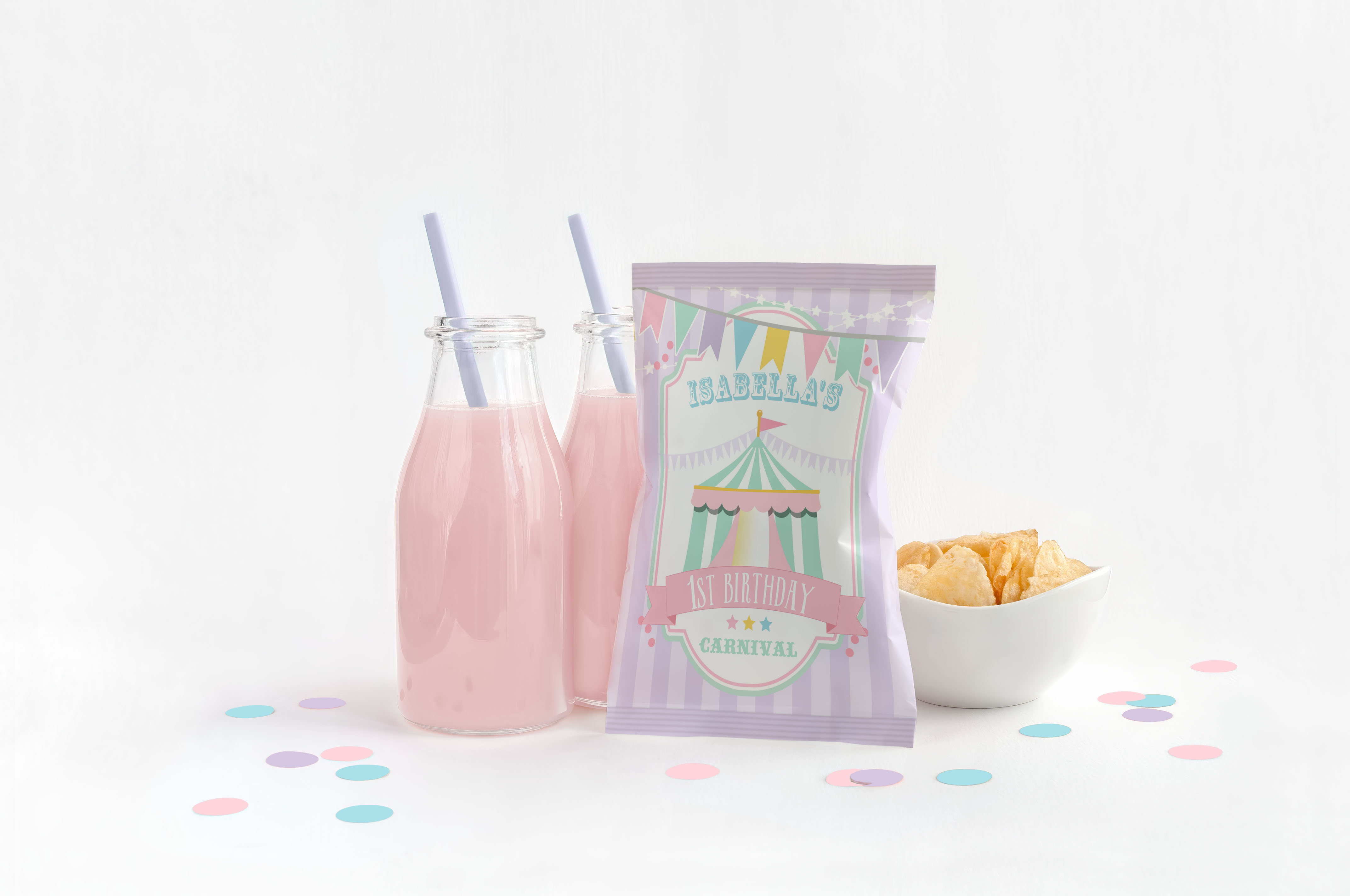 Pastel Circus Chip Bag- Purple Stripes design preview