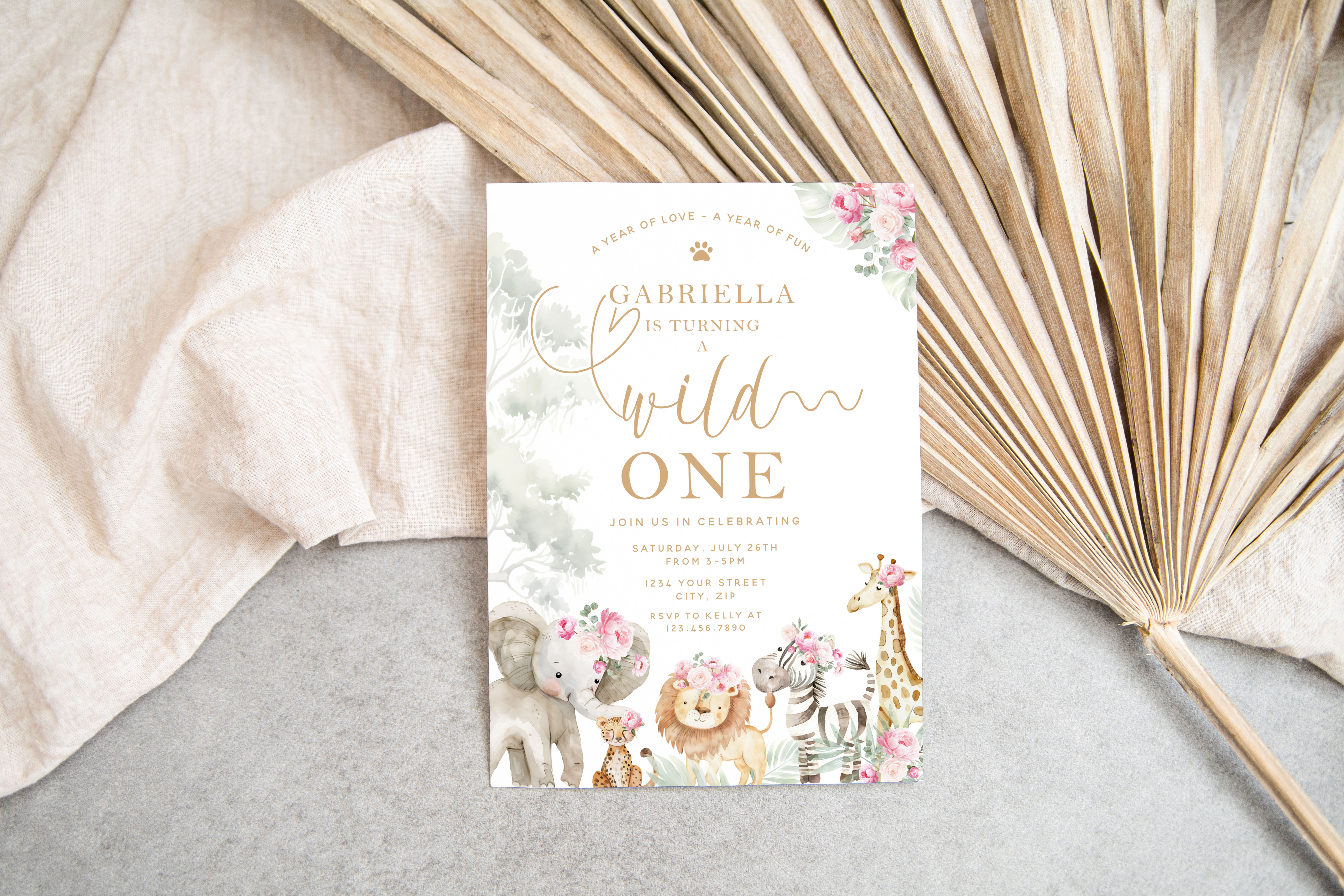 Wild One First Birthday Invitation- Pink design preview