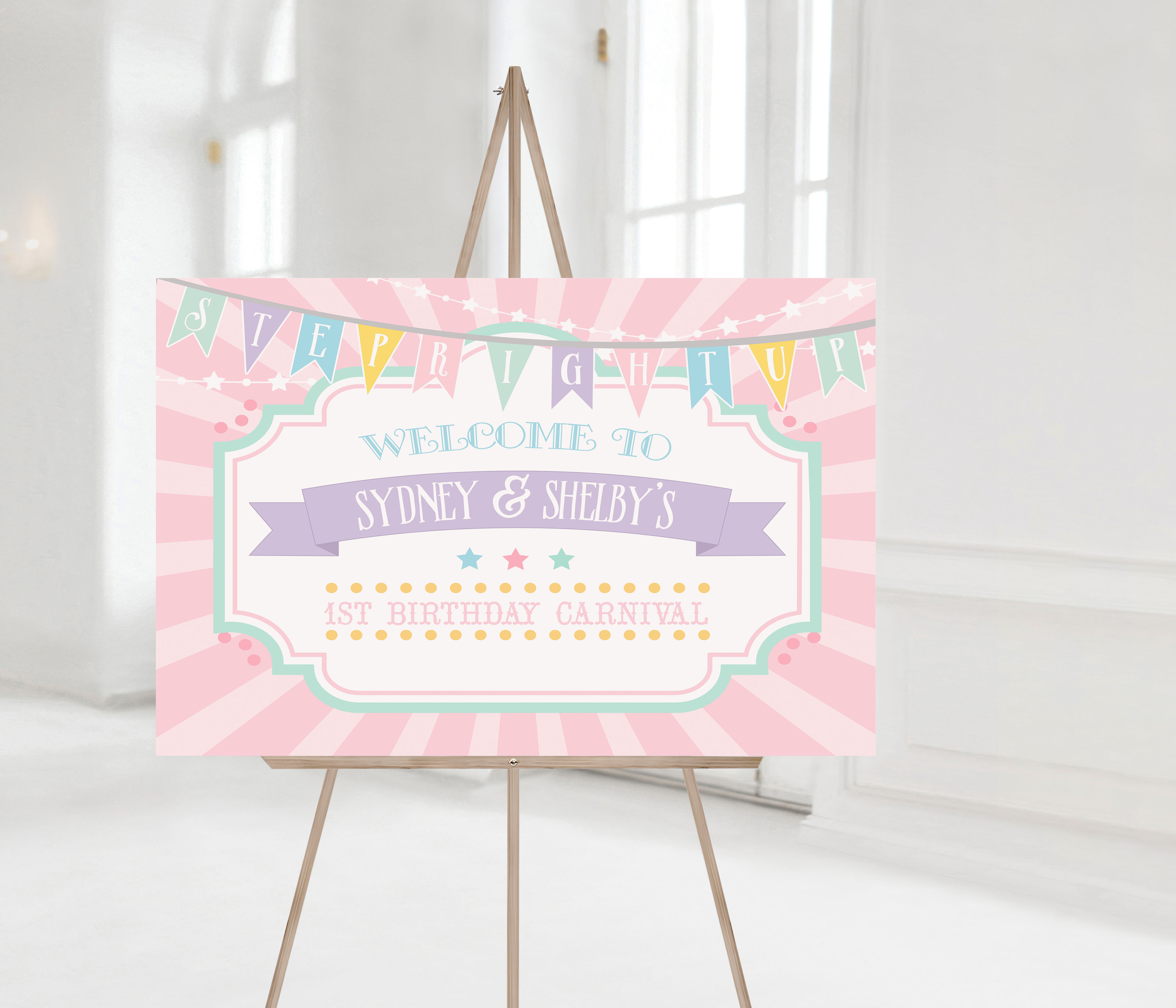 Pastel Circus Horizontal Welcome Poster- Pink Burst design preview