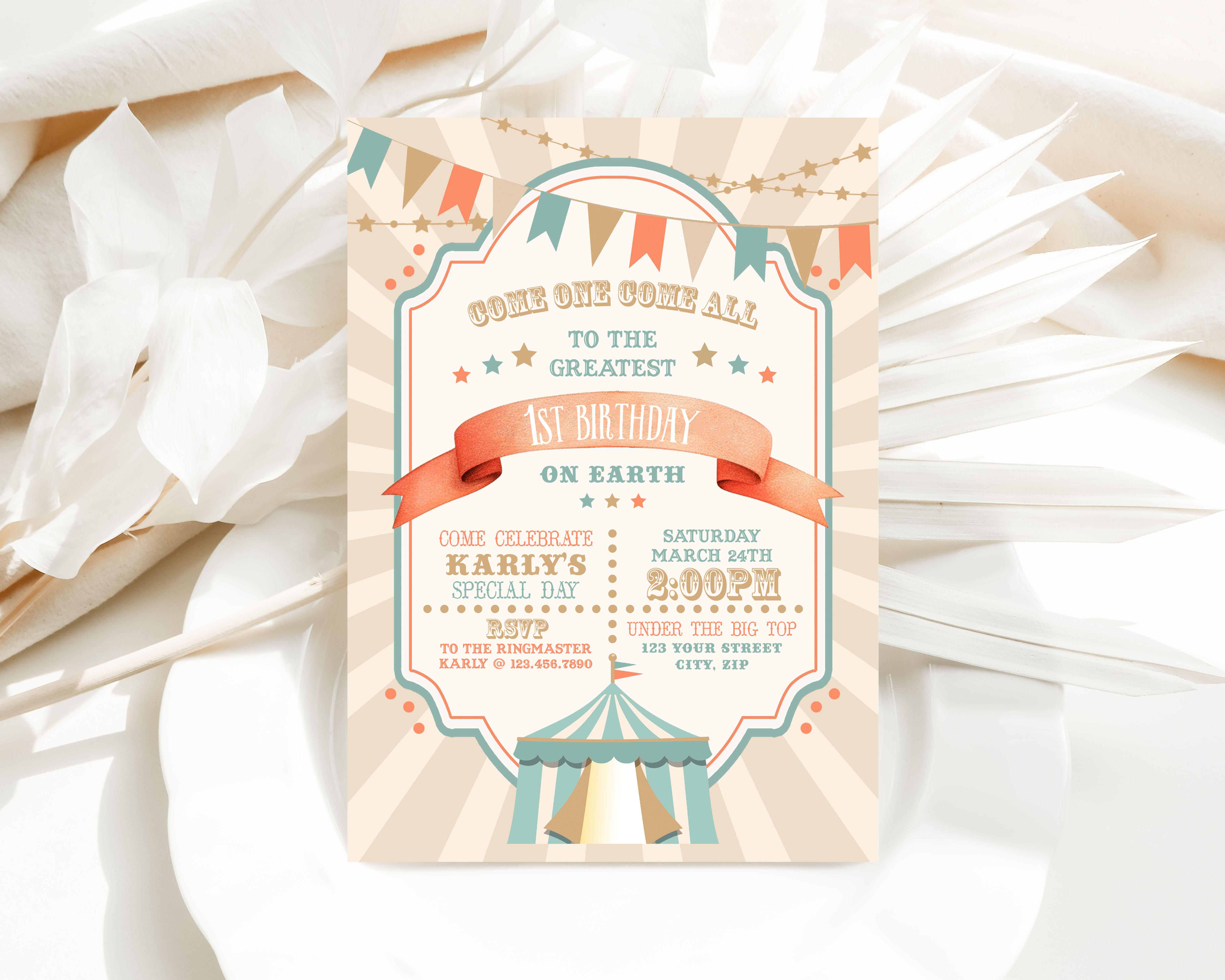 Boho Circus Invitation- Burst design preview