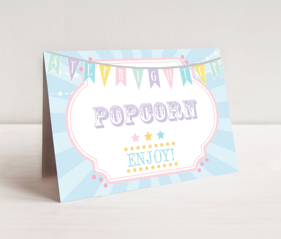 Pastel Circus Food Cards- Blue Burst design preview