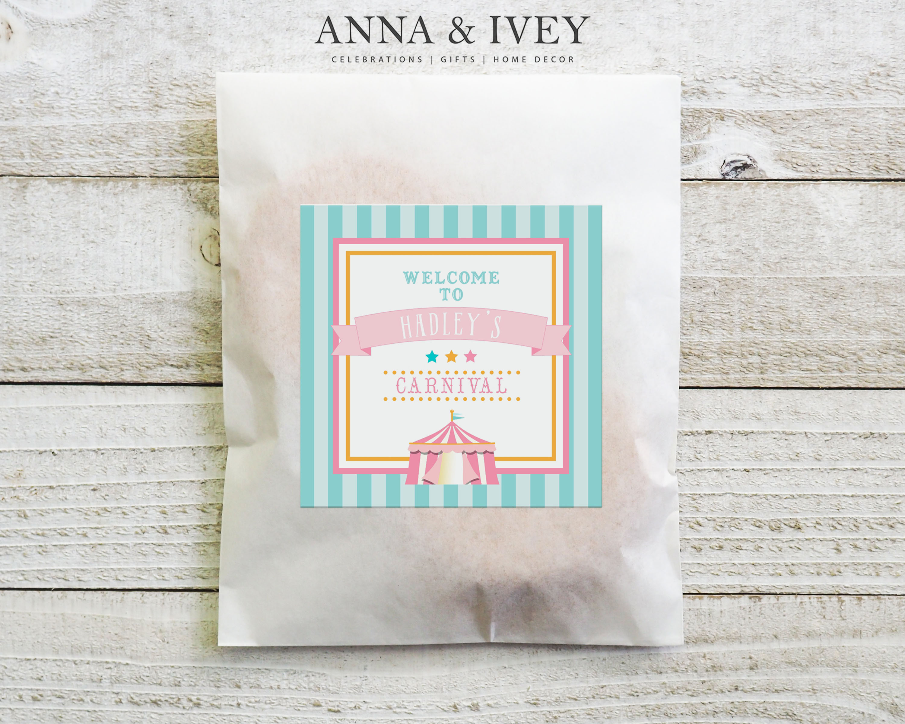 Pink & Teal Circus- Square Labels- Stripe design preview