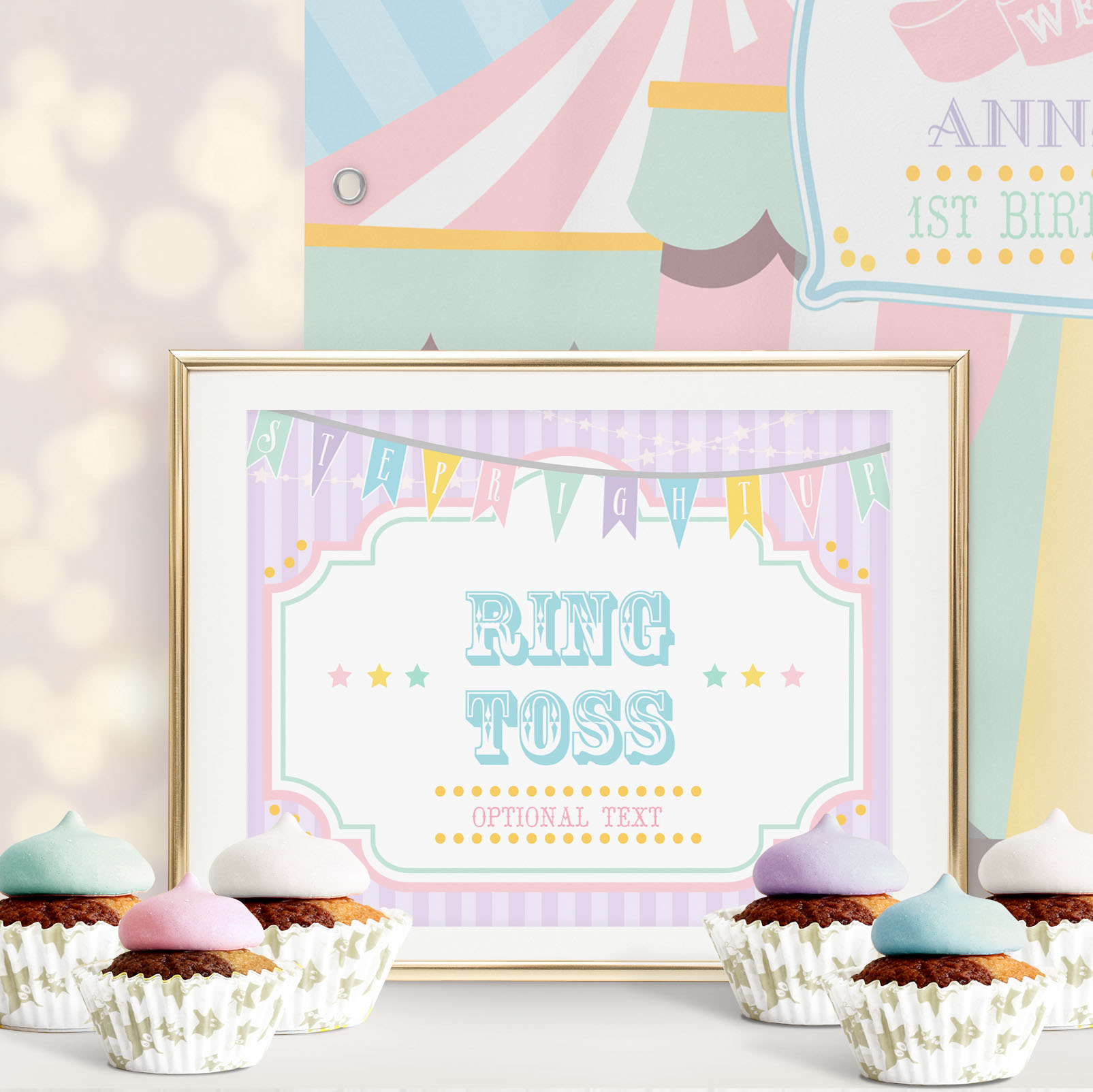 Pastel Circus Game Sign- Purple Stripes design preview