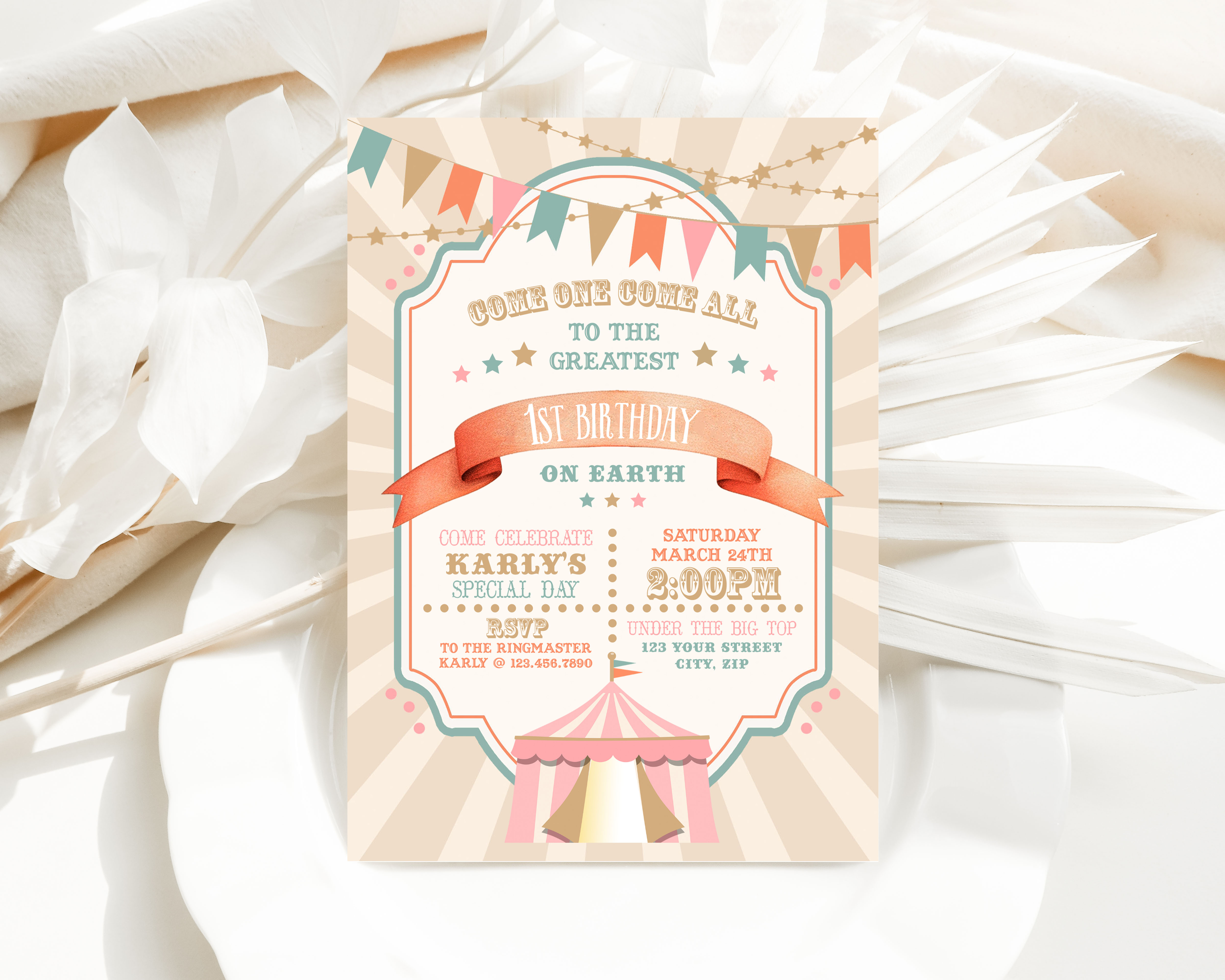 Boho Circus Invitation with Pink- Burst design preview