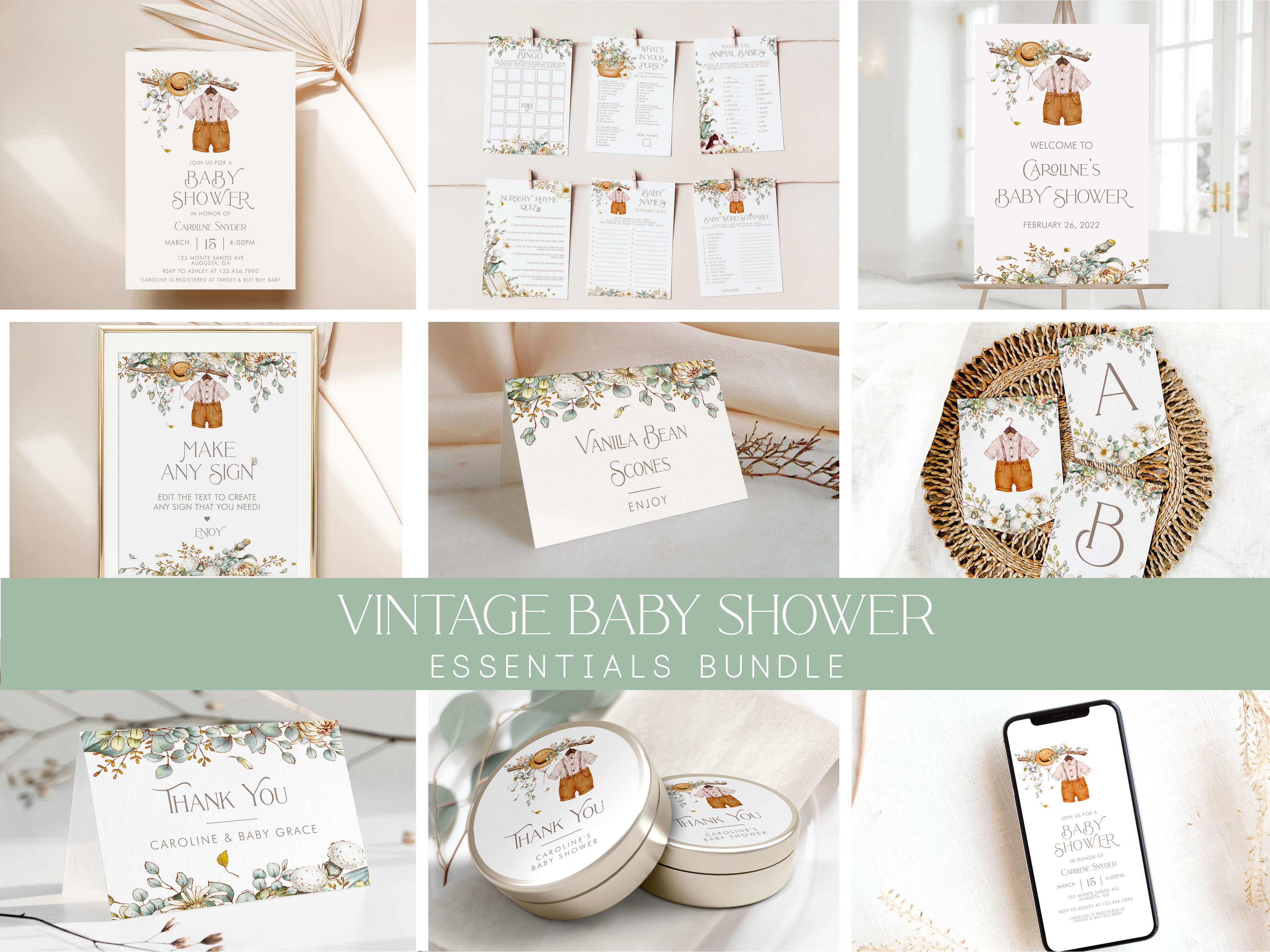 Vintage Baby Shower Essentials- Baby Boy design preview