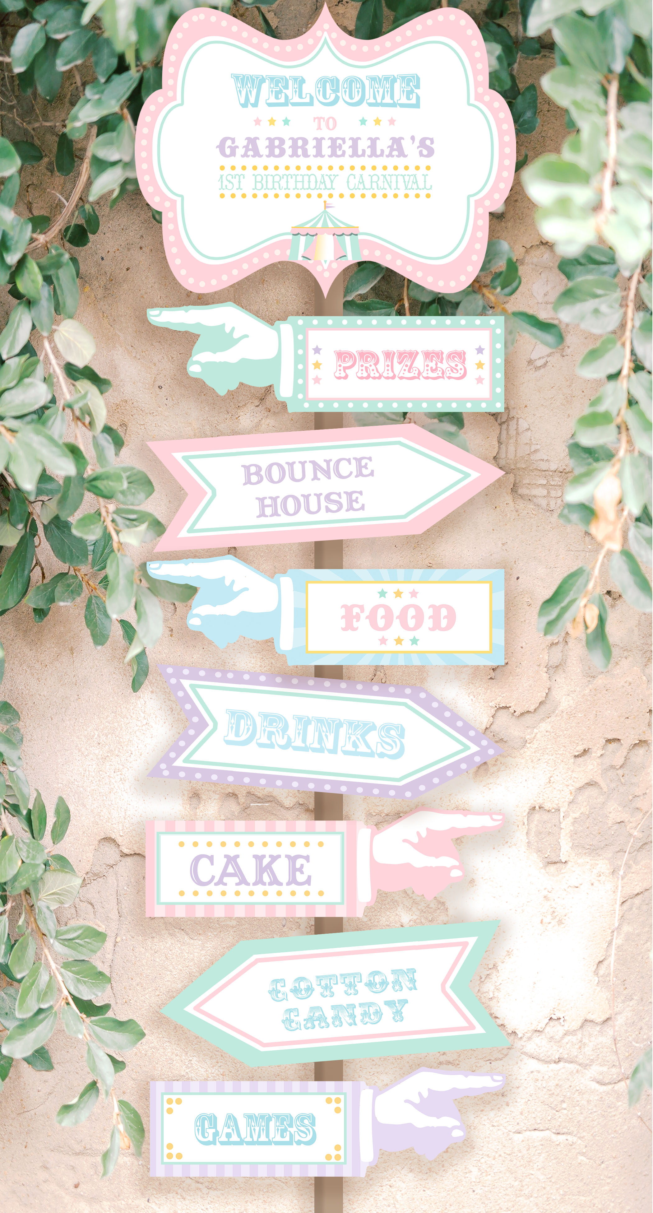 Pastel Circus Directional Signs design preview