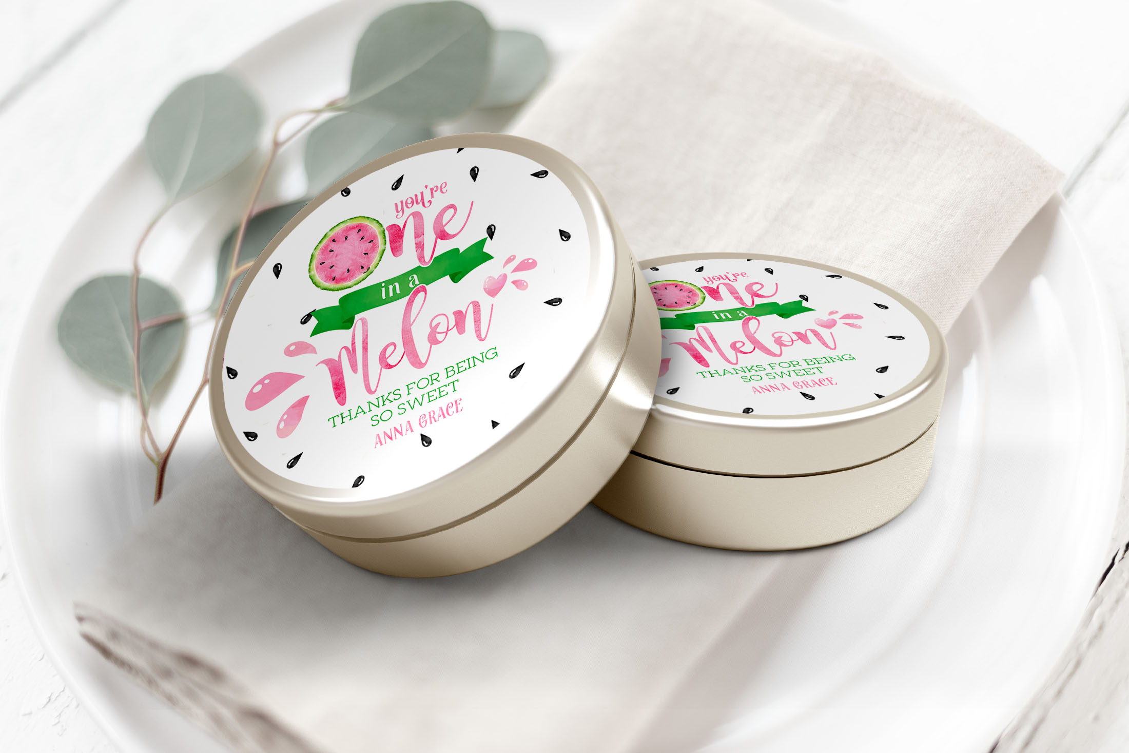 One in a Melon Watermelon Round Label/Tag- 3" Inch design preview