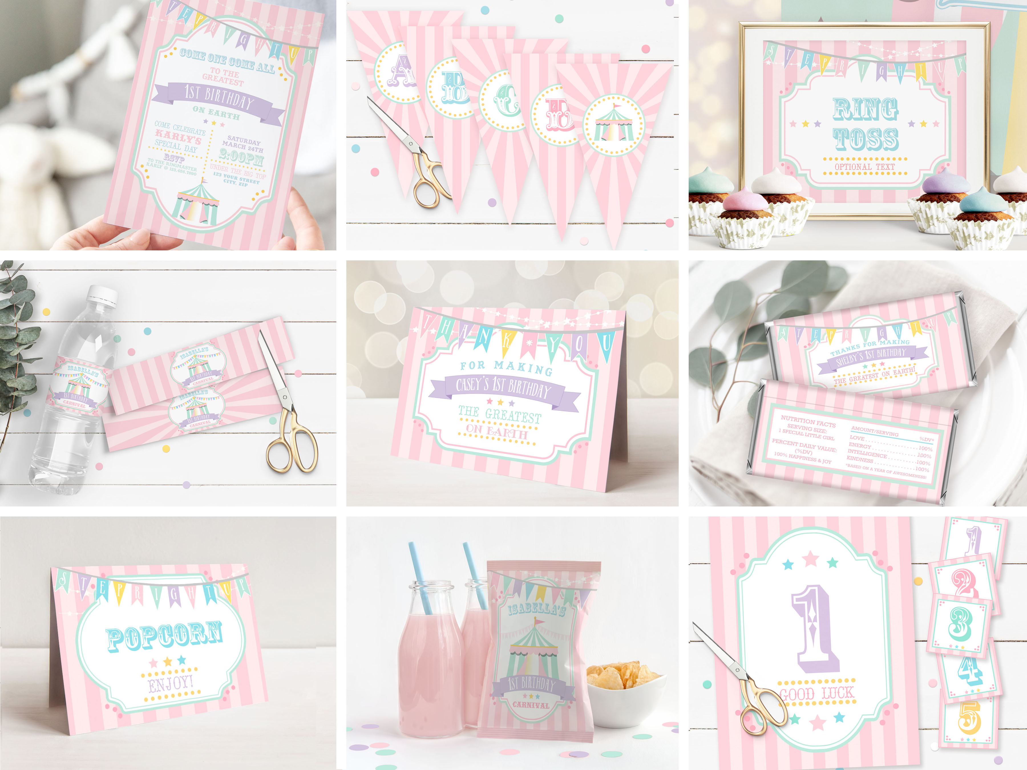 Pastel Circus Party Kit- Pink Stripes design preview