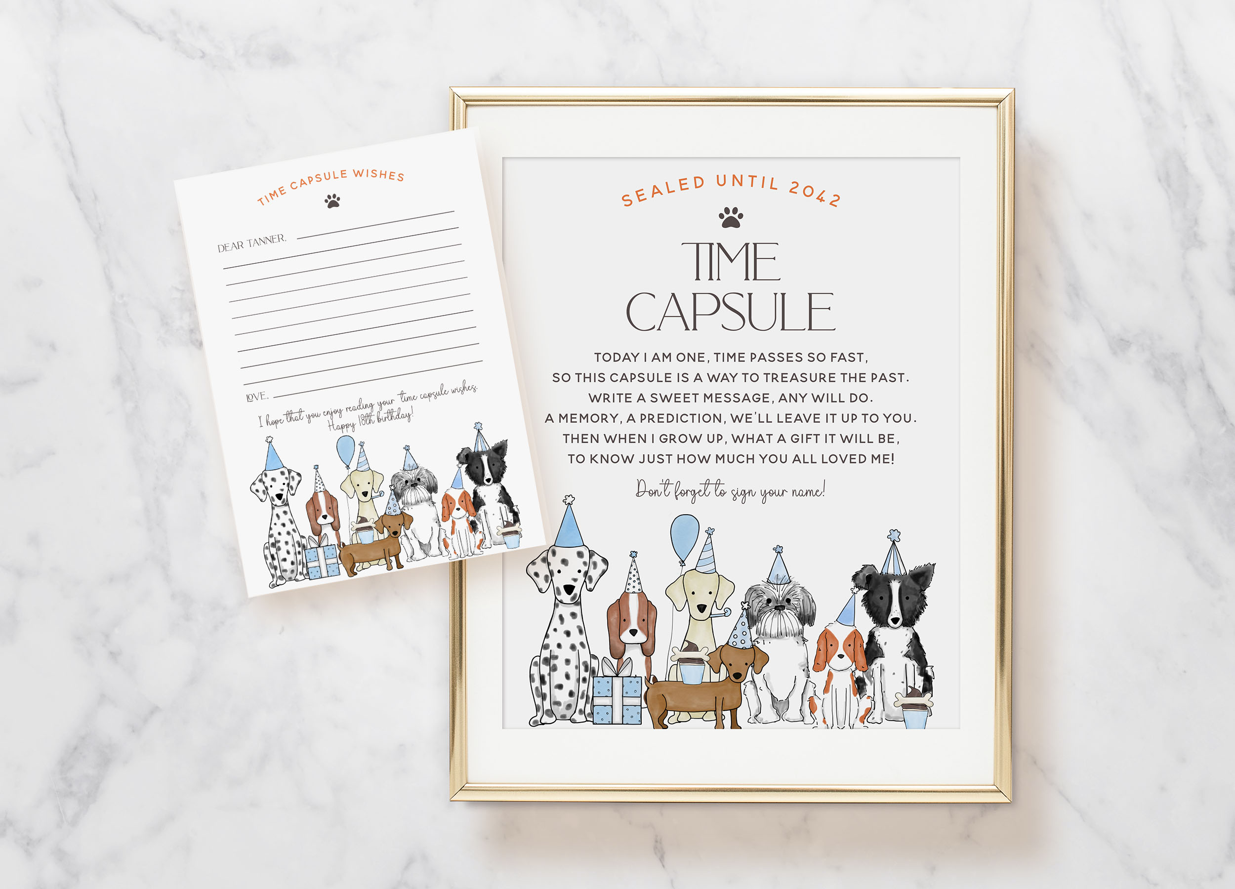 Let's Pawty Time Capsule Signs & Cards- Blue design preview