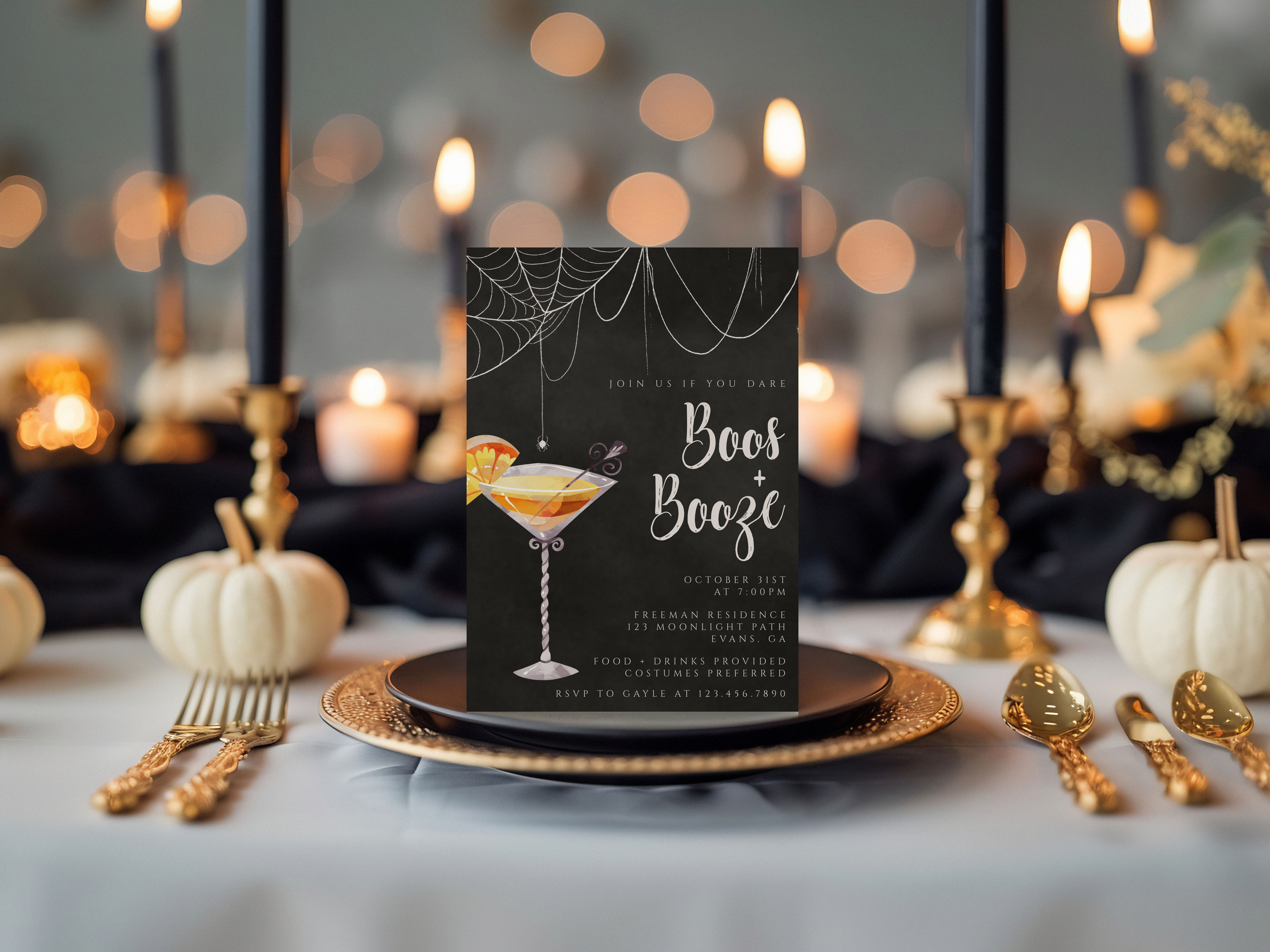 Boos & Booze Invitation- Black- Orange Martini design preview