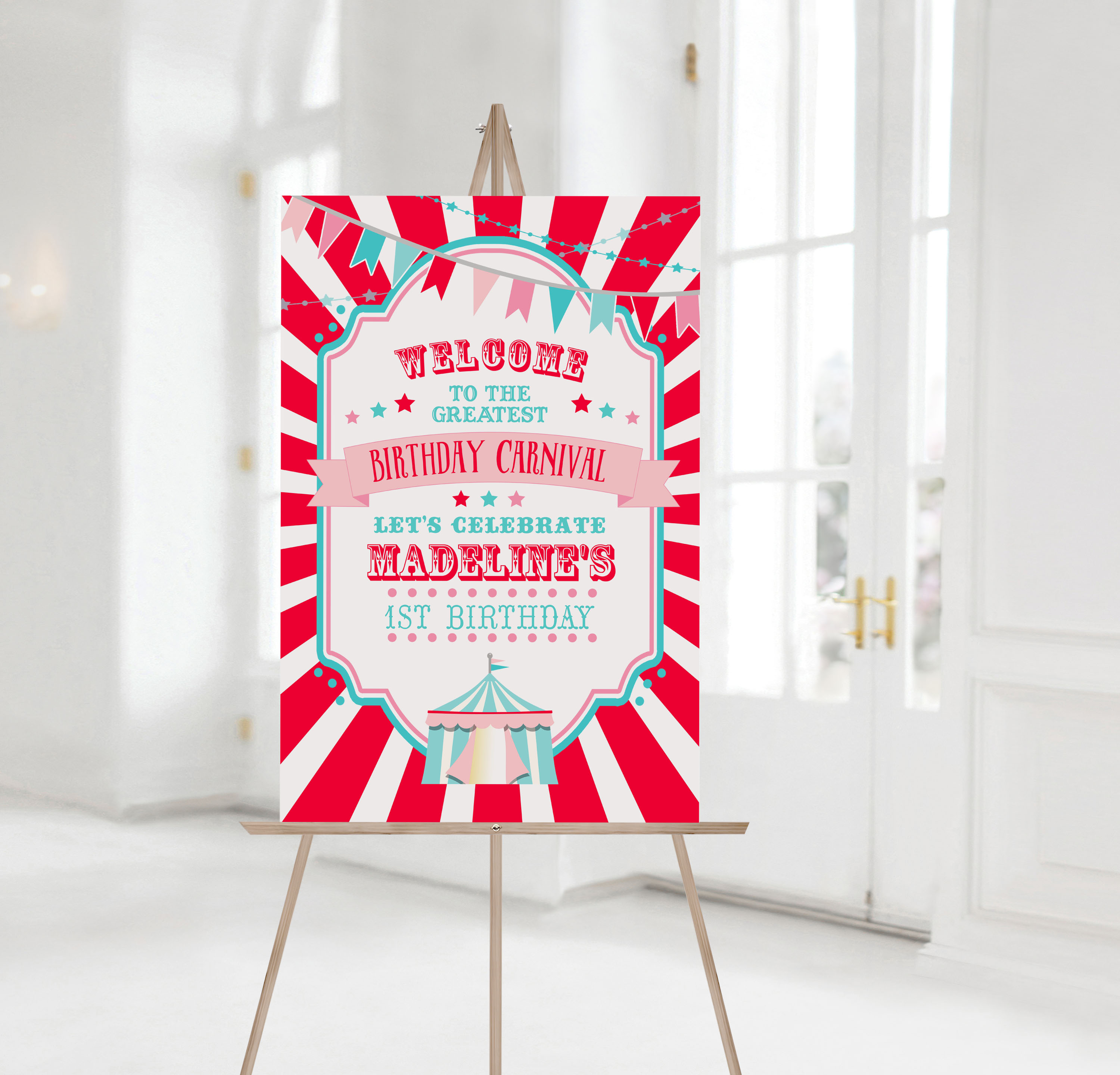 Red & Pink Circus Welcome Signs- Red Burst design preview
