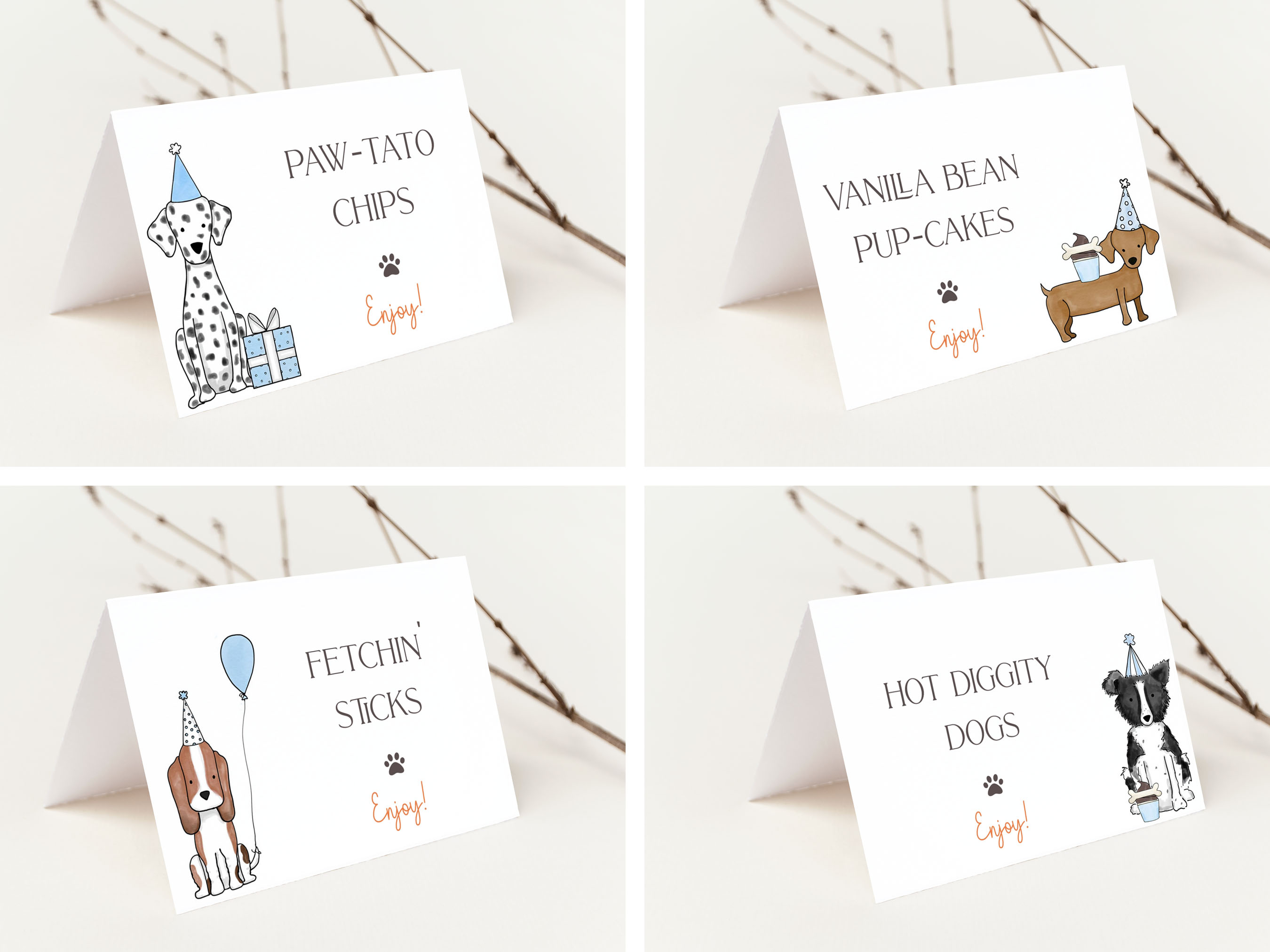 Let's Pawty Food Cards- Blue design preview