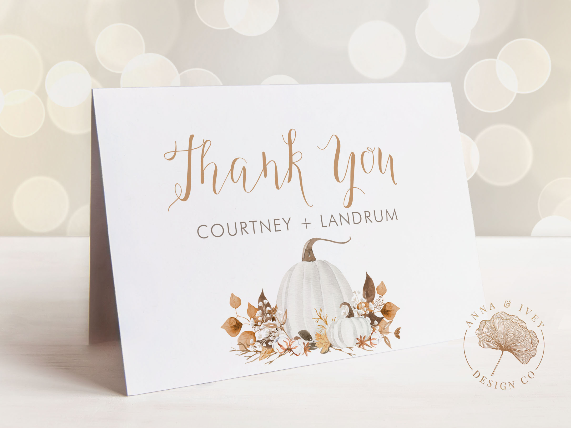 Ivory Pumpkins Thank You Cards design preview