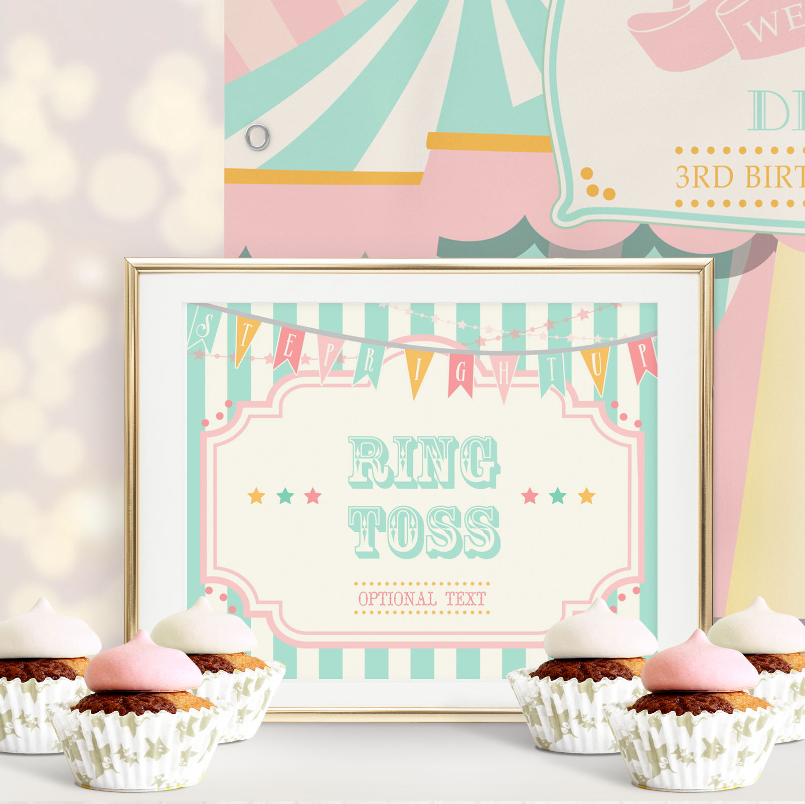 Pink & Mint Circus Game Sign- Mint Stripes design preview