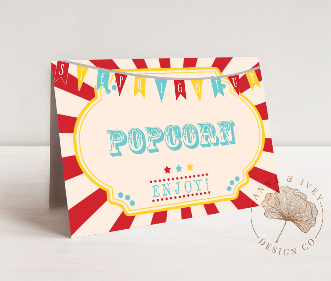 Dark Red Circus Food Cards design preview
