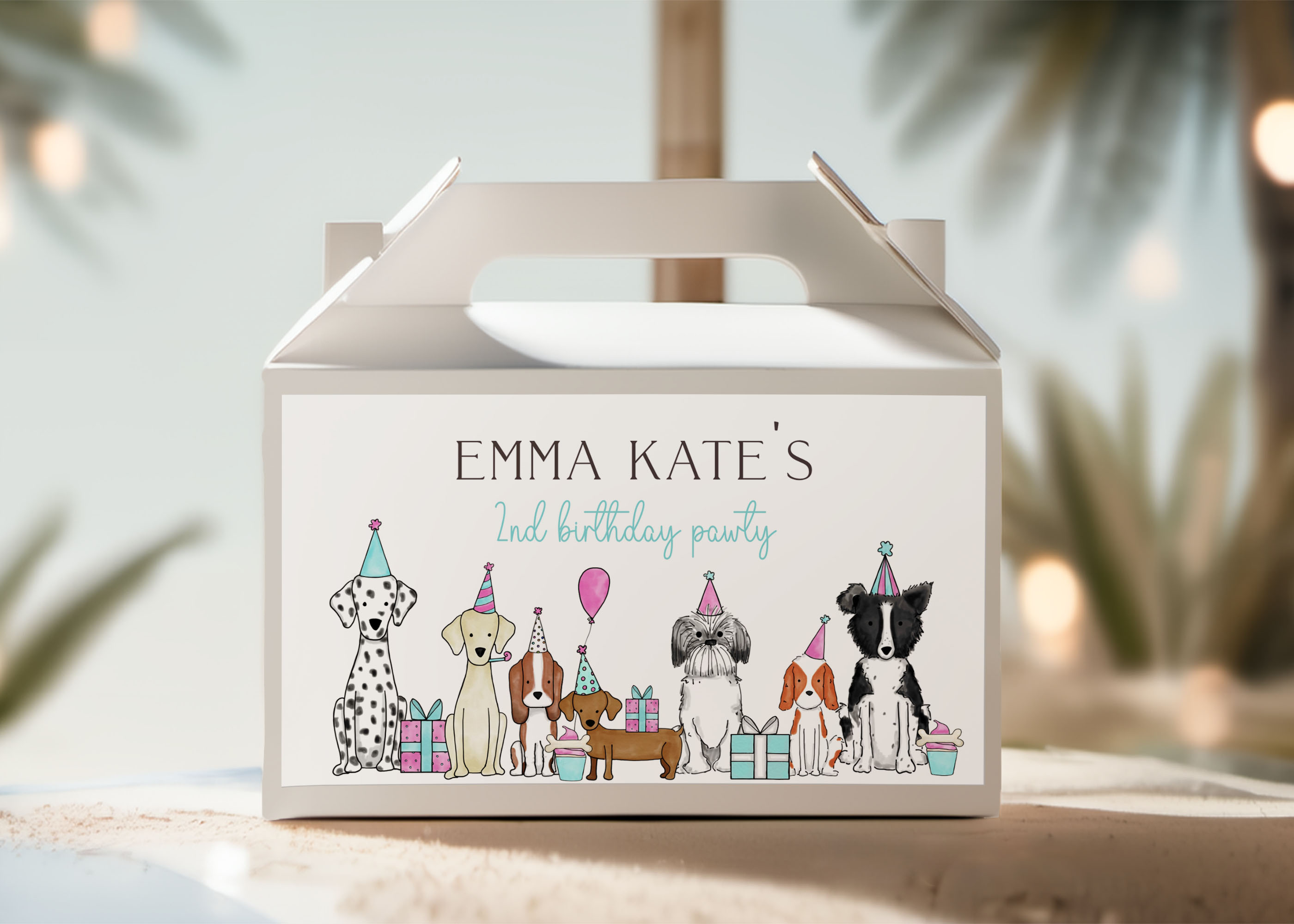 Let's Pawty Gable Box Label- Pink design preview