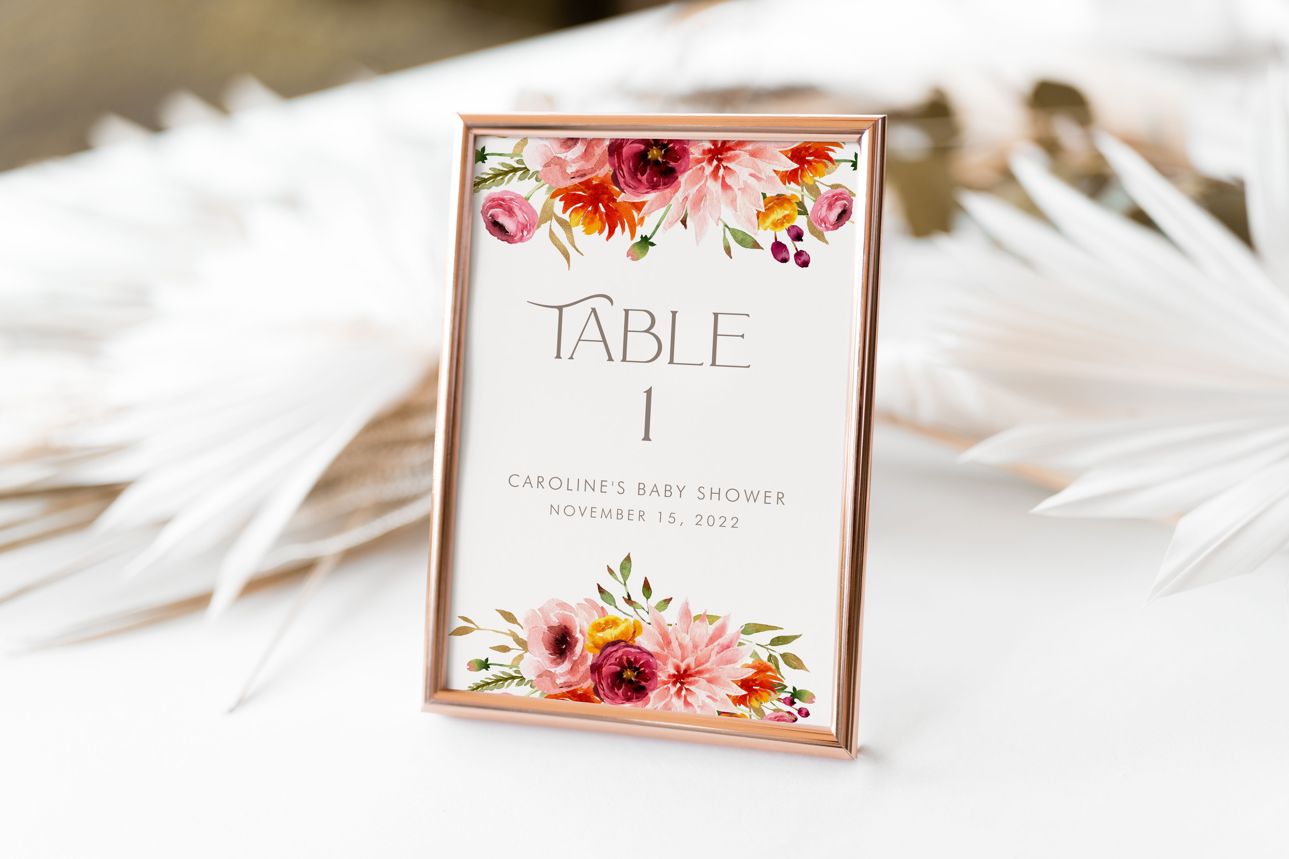 Fall Floral Table Number Card design preview