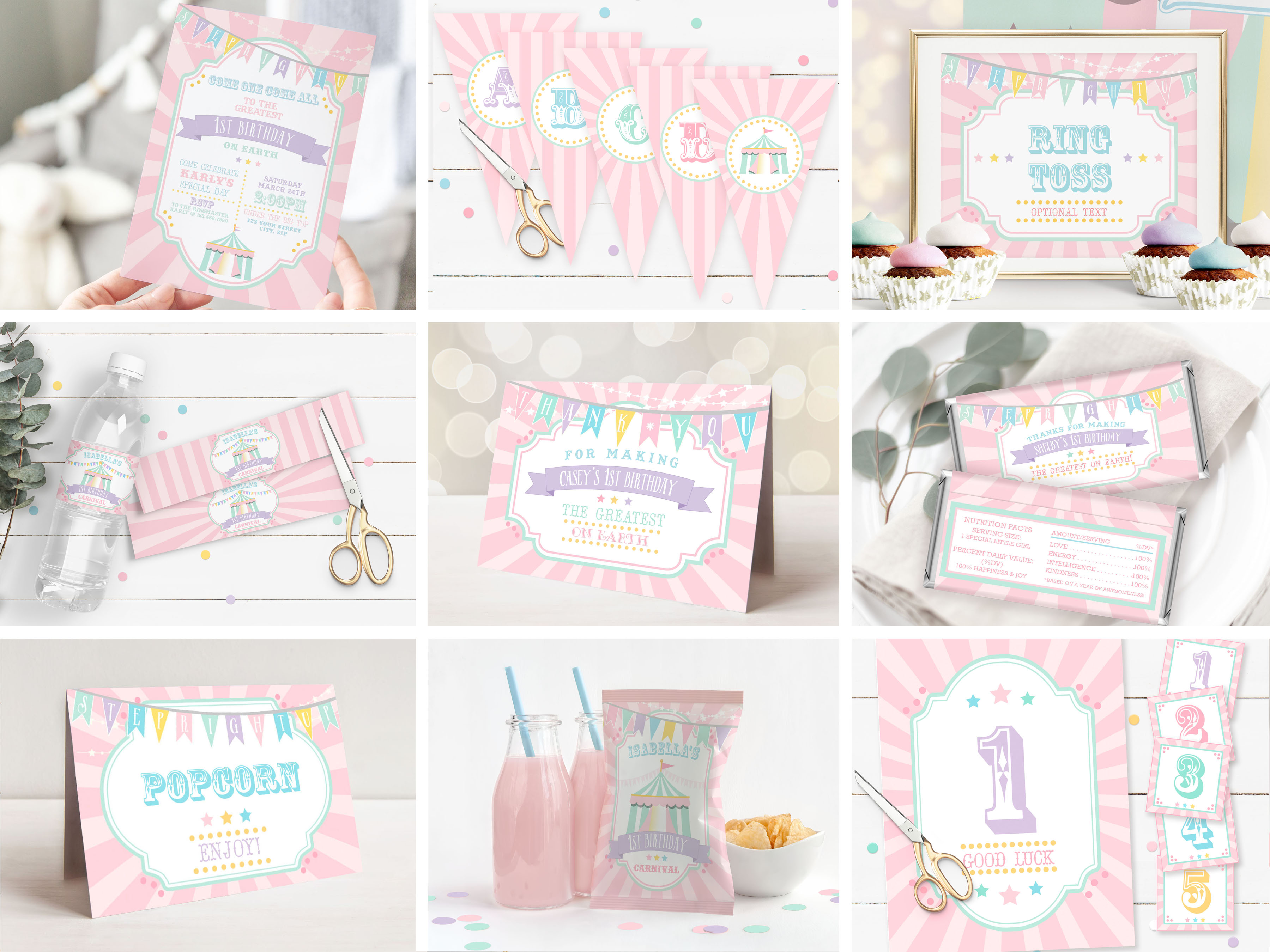 Pastel Circus Party Kit- Pink Burst design preview