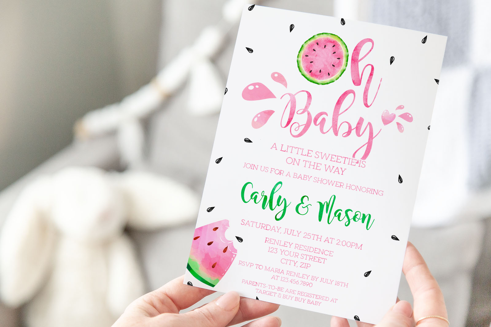 Oh Baby Watermelon Invitation design preview