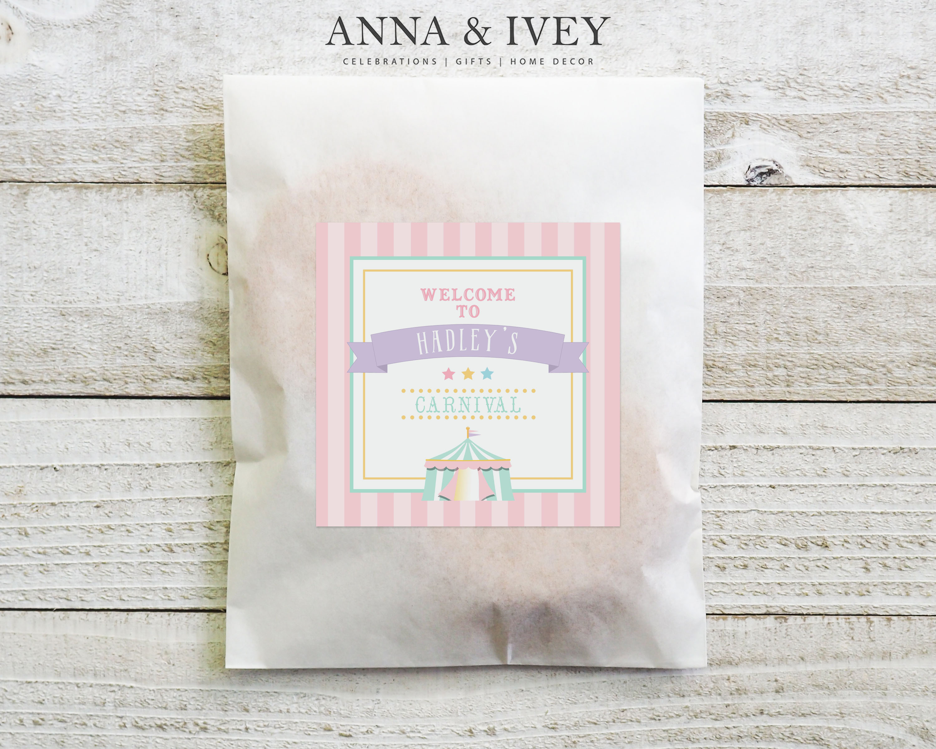Pastel Circus- Square Labels- Stripe design preview