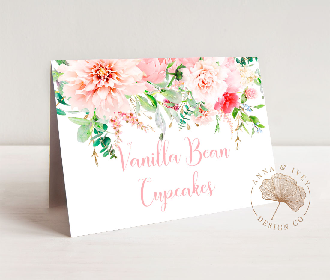 Pink Floral Food Cards design preview