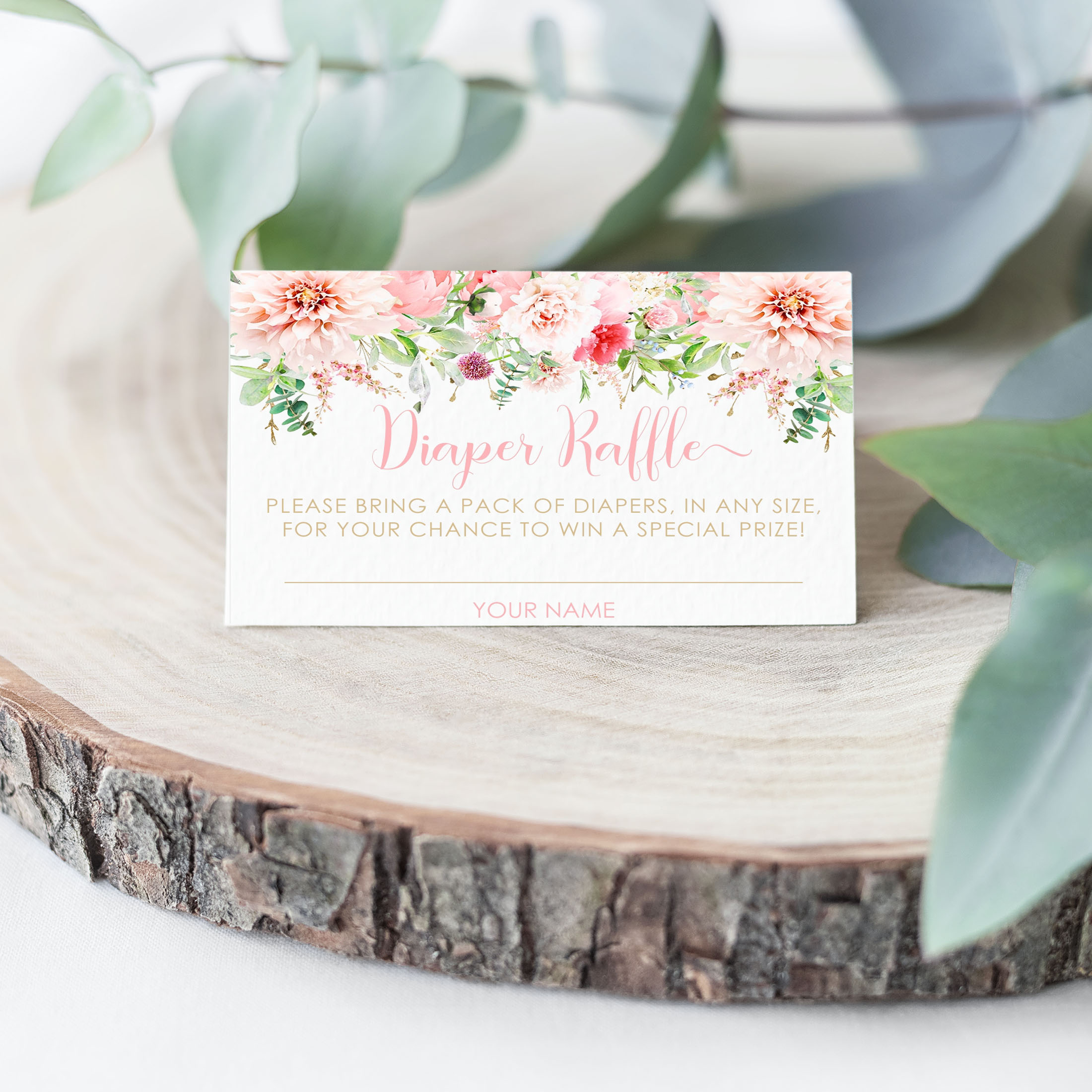 Pink Floral Diaper Raffle Cards design preview