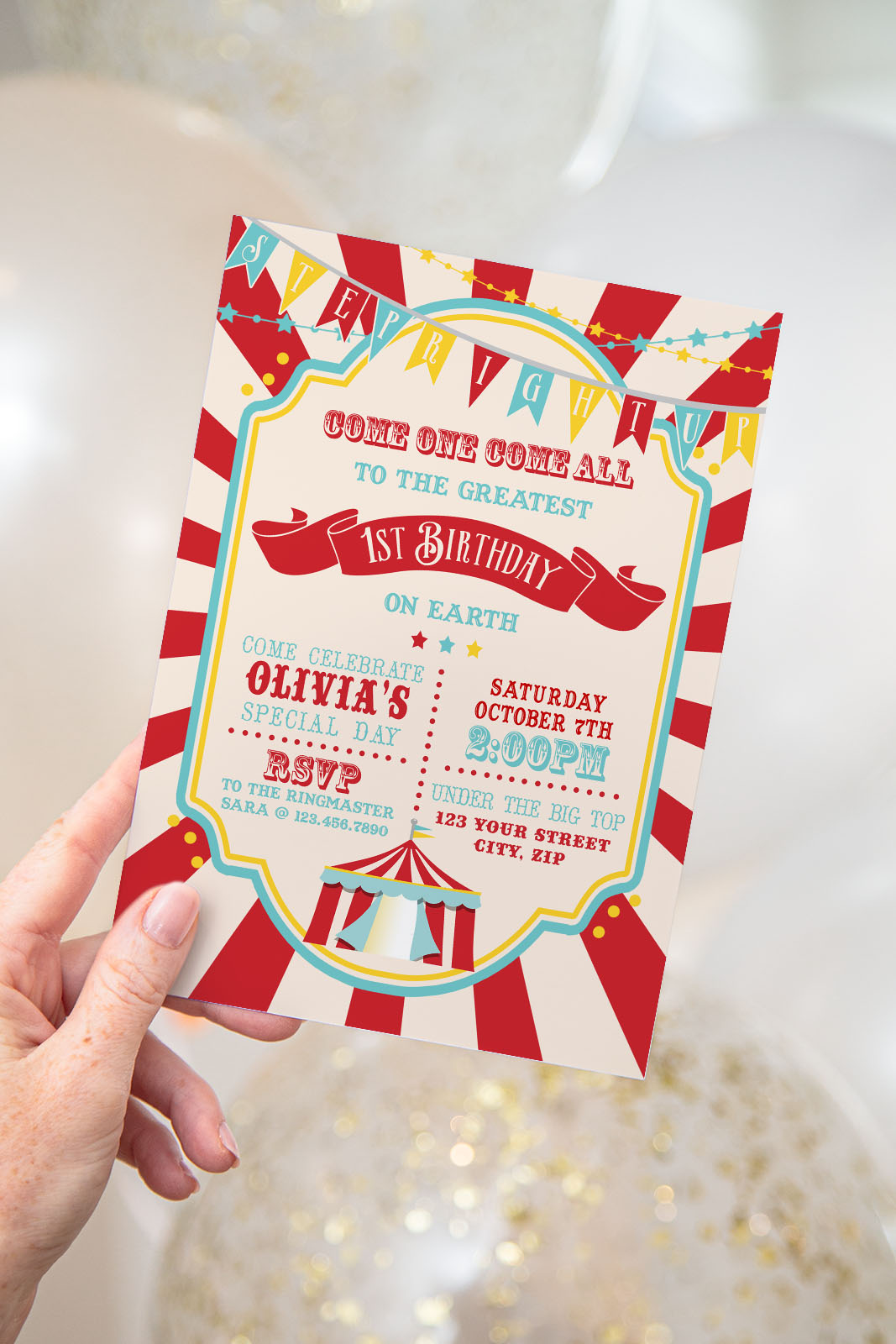Dark Red Circus Invitation- Red Sunburst design preview