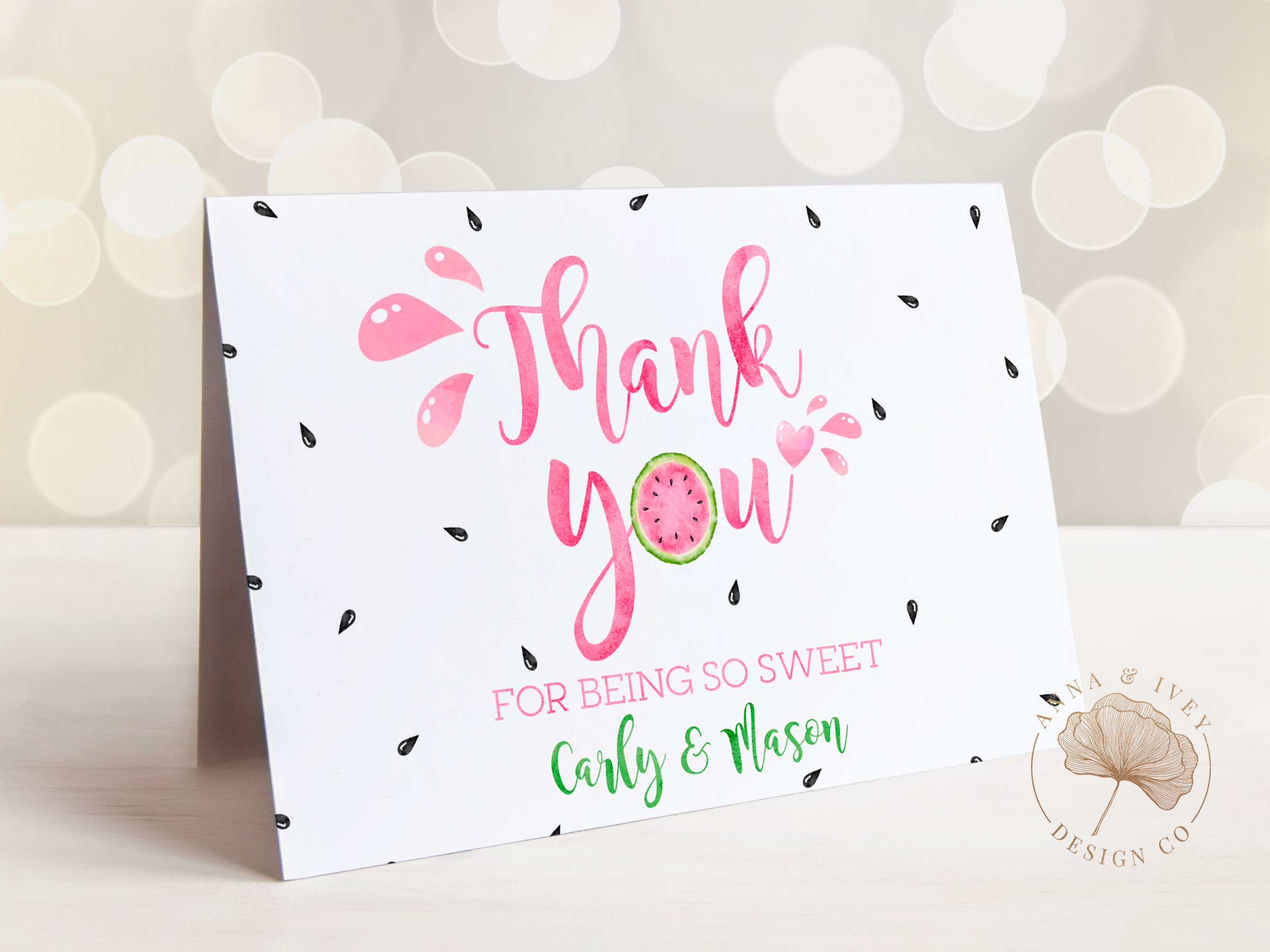 Watermelon Thank You Card design preview