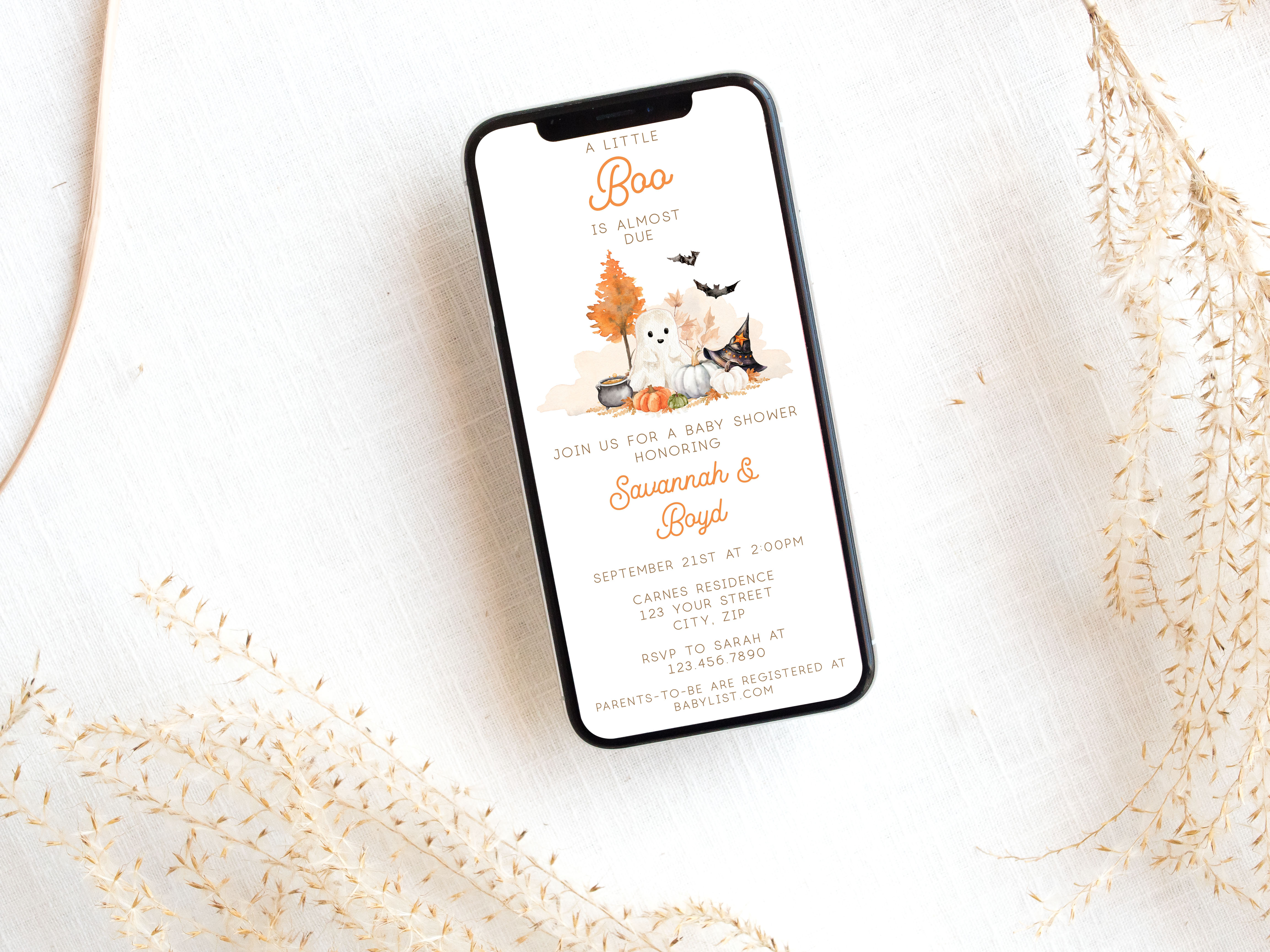 Little Boo Baby Shower Smart Phone Invitations design preview