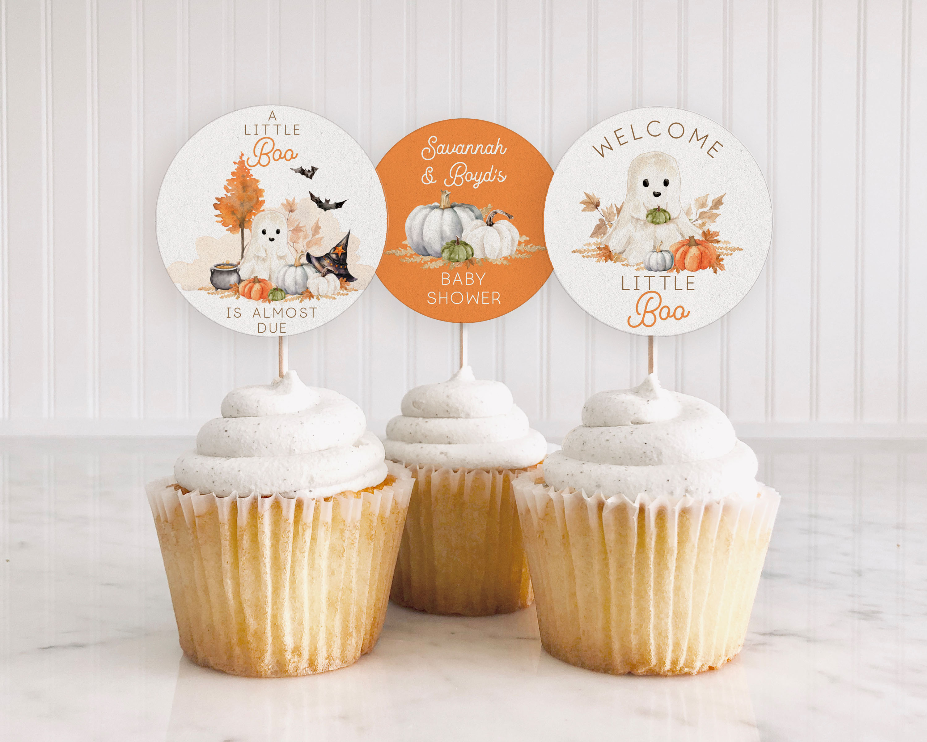 Little Boo Baby Shower Cupcake Toppers design preview