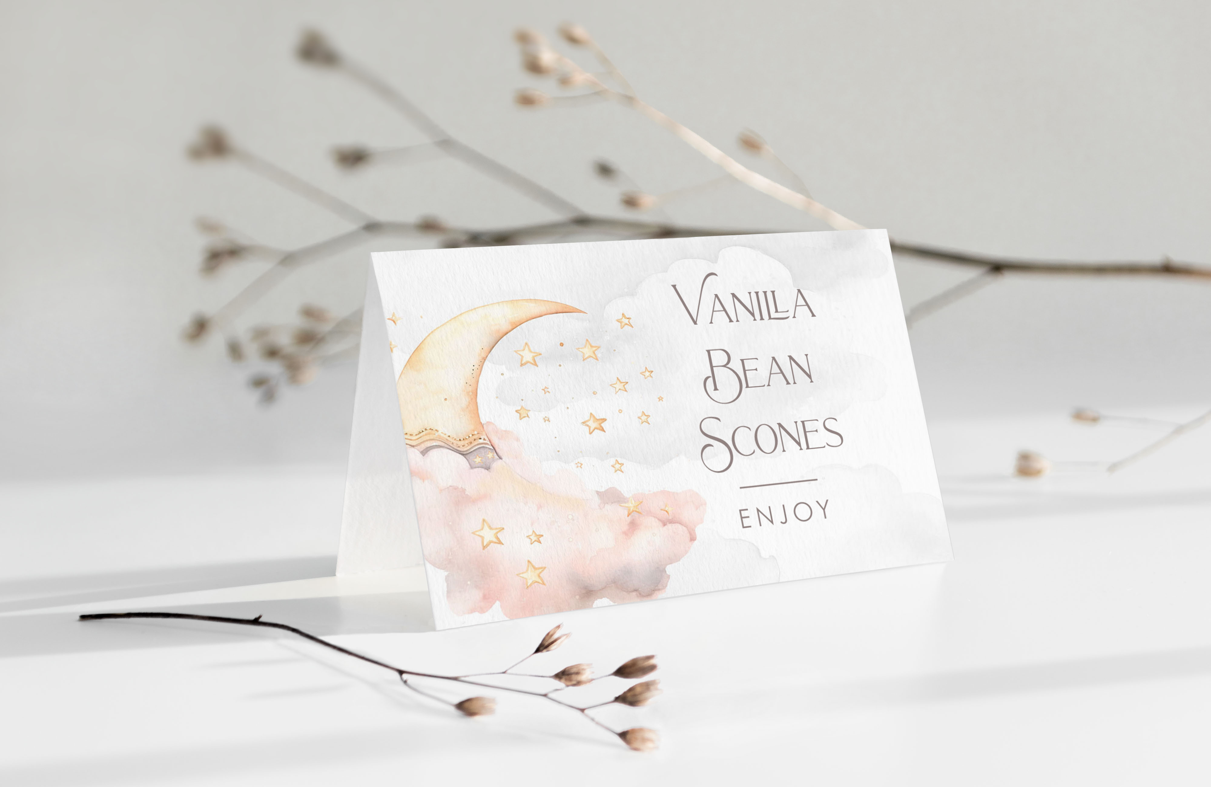 Over the Moon Food/Buffet Cards- Pink design preview